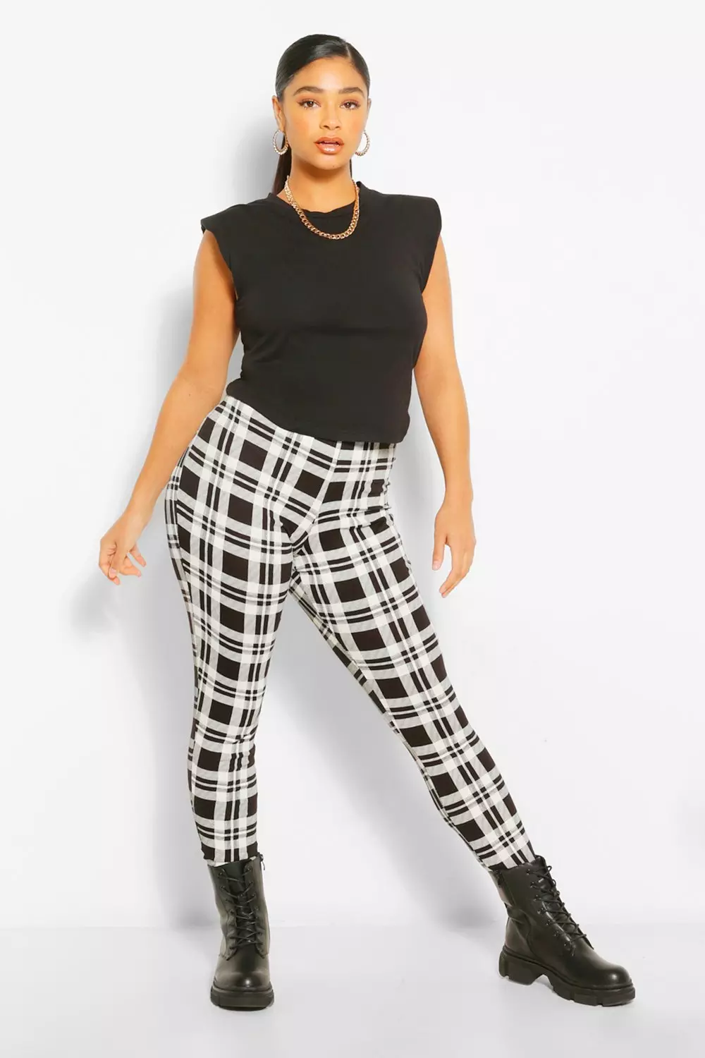 Black and white outlet checkered leggings plus size