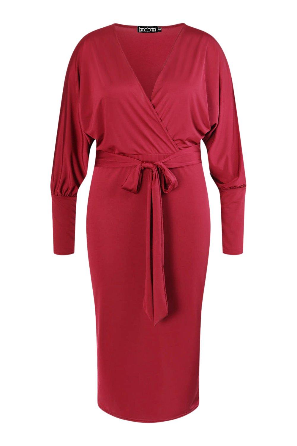 Women s Plus Disco Slinky Batwing Midi Dress Boohoo UK