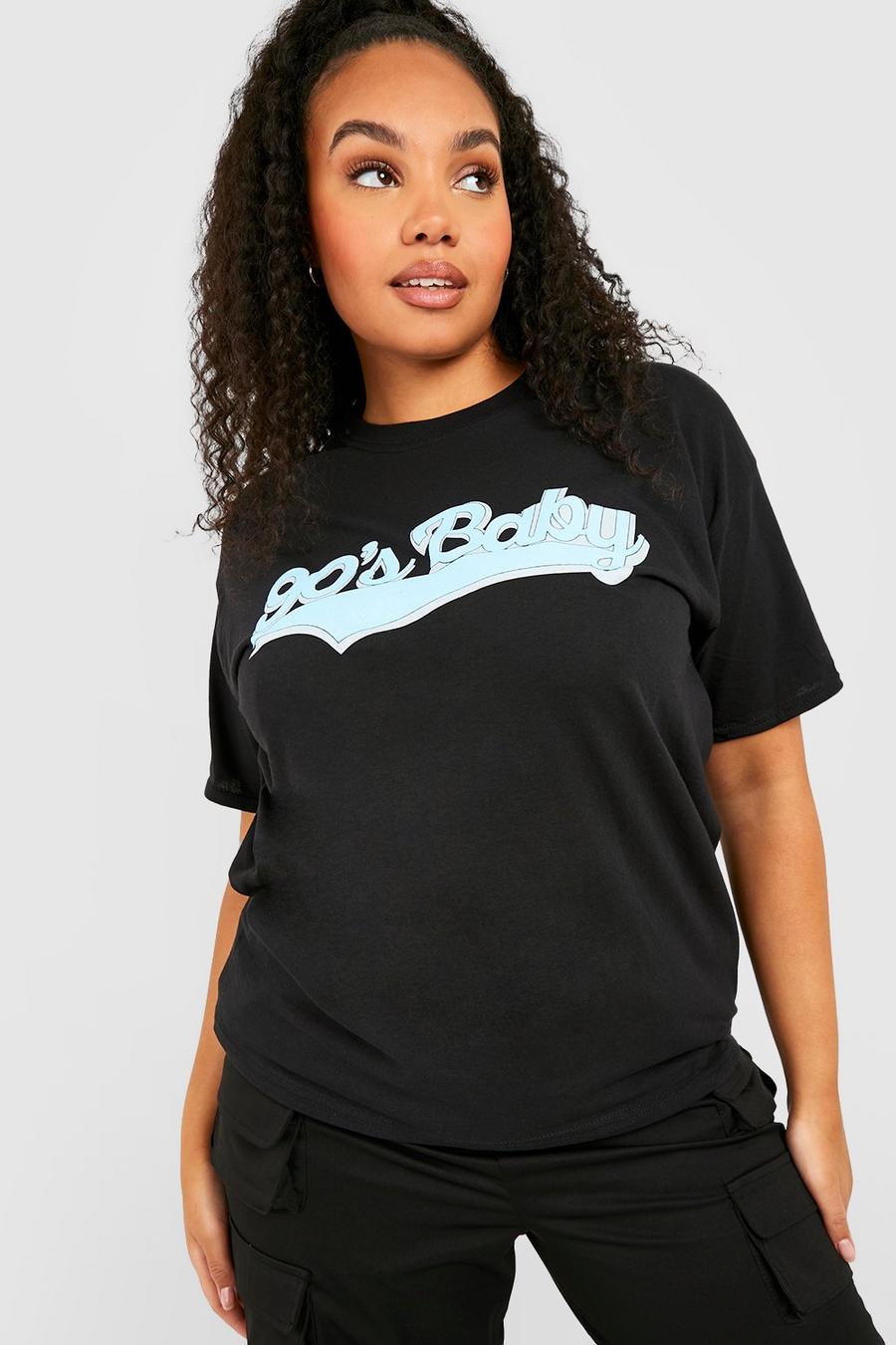 T-shirt Plus Size con scritta 90’s Baby, Nero image number 1
