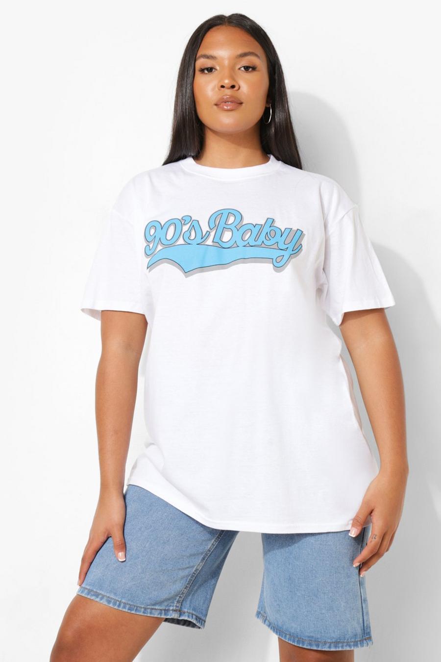 T-shirt Plus Size con scritta 90’s Baby, Bianco image number 1