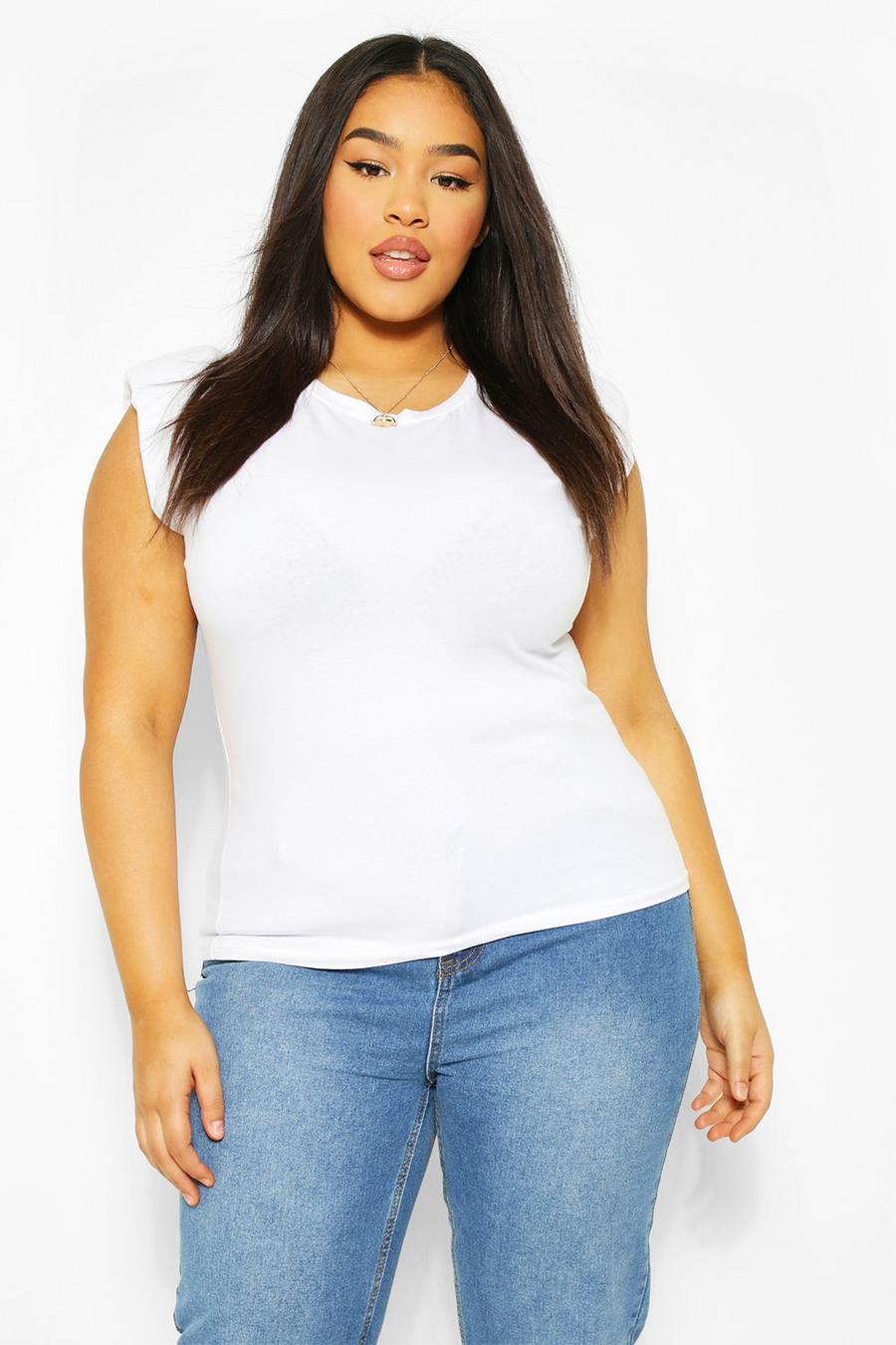 T-shirt Plus senza maniche con imbottitura all’altezza delle spalle, Bianco image number 1