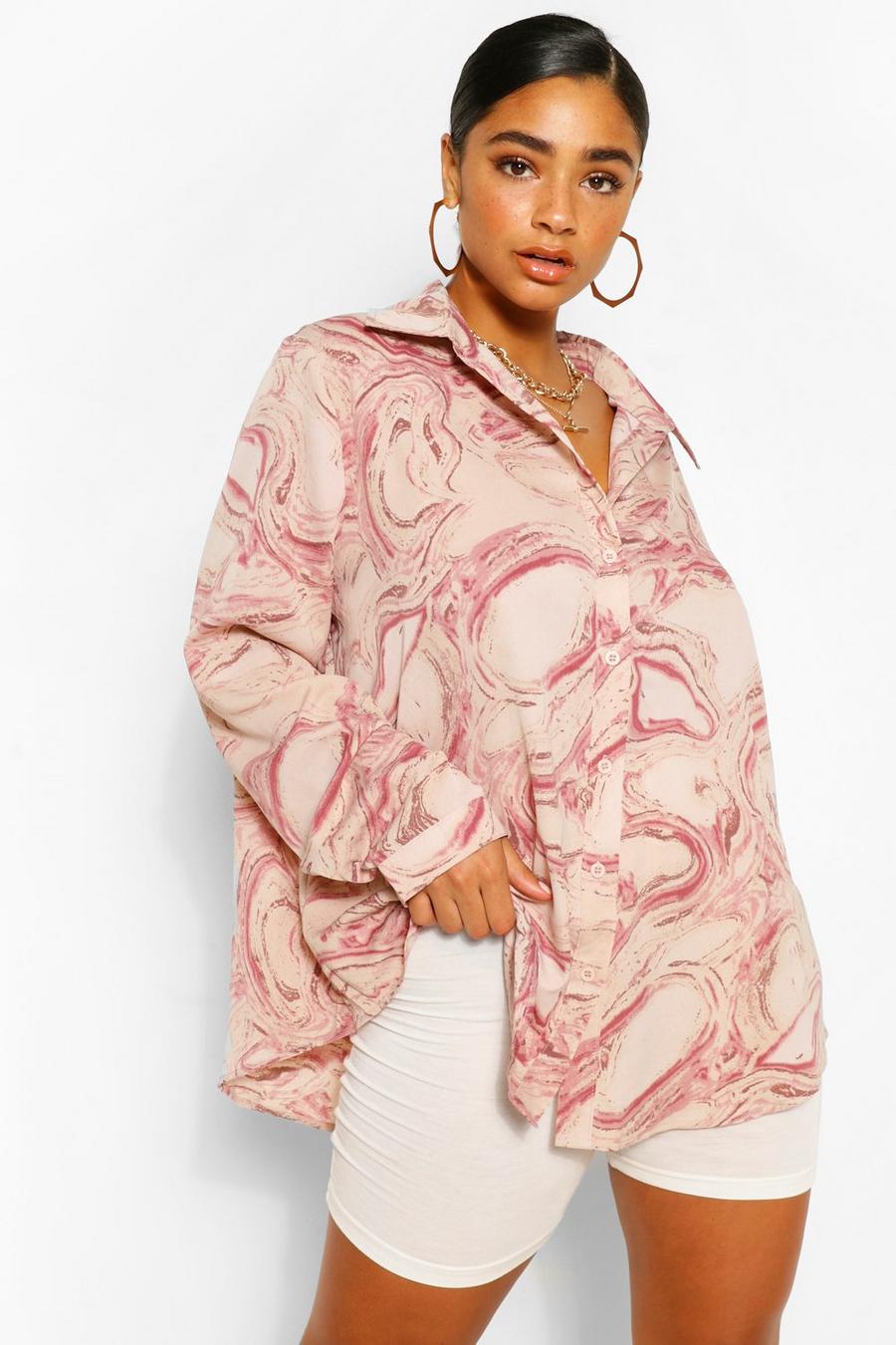 Pink Plus Abstract Marble Print Oversized Shirt image number 1