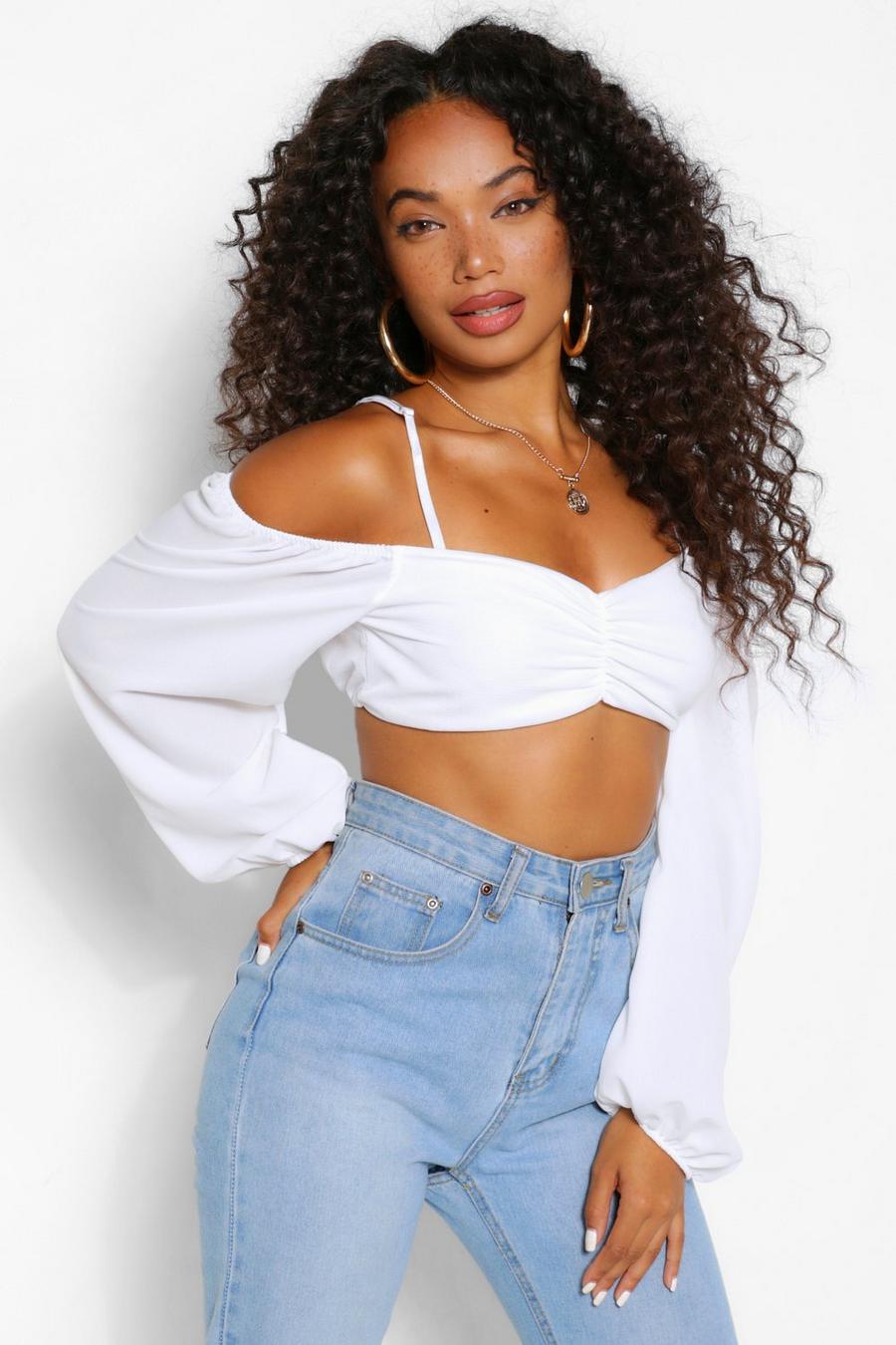Petite Balloon Sleeve Strappy Crop Top image number 1