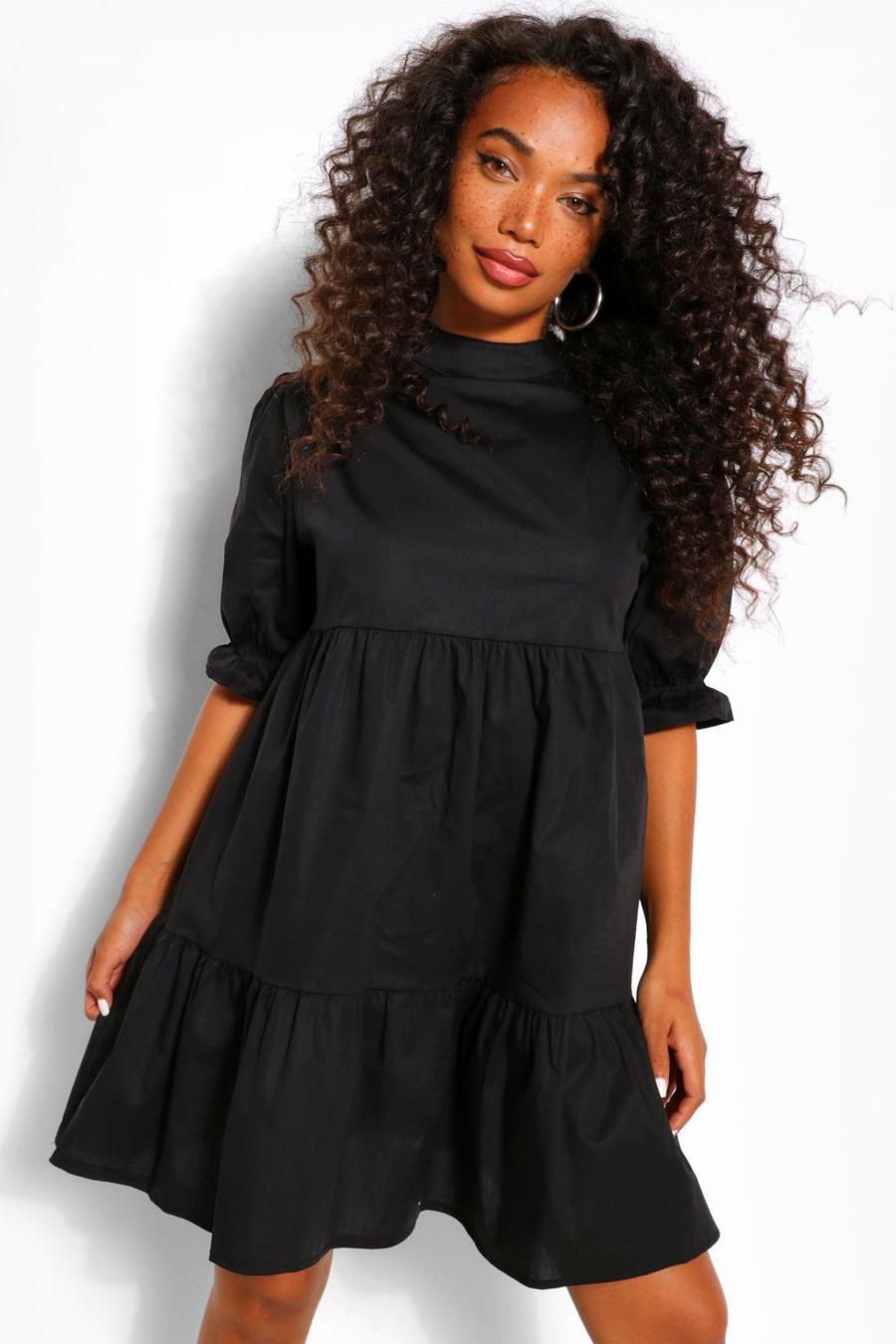 Black Petite - Smockklänning med hög midja image number 1