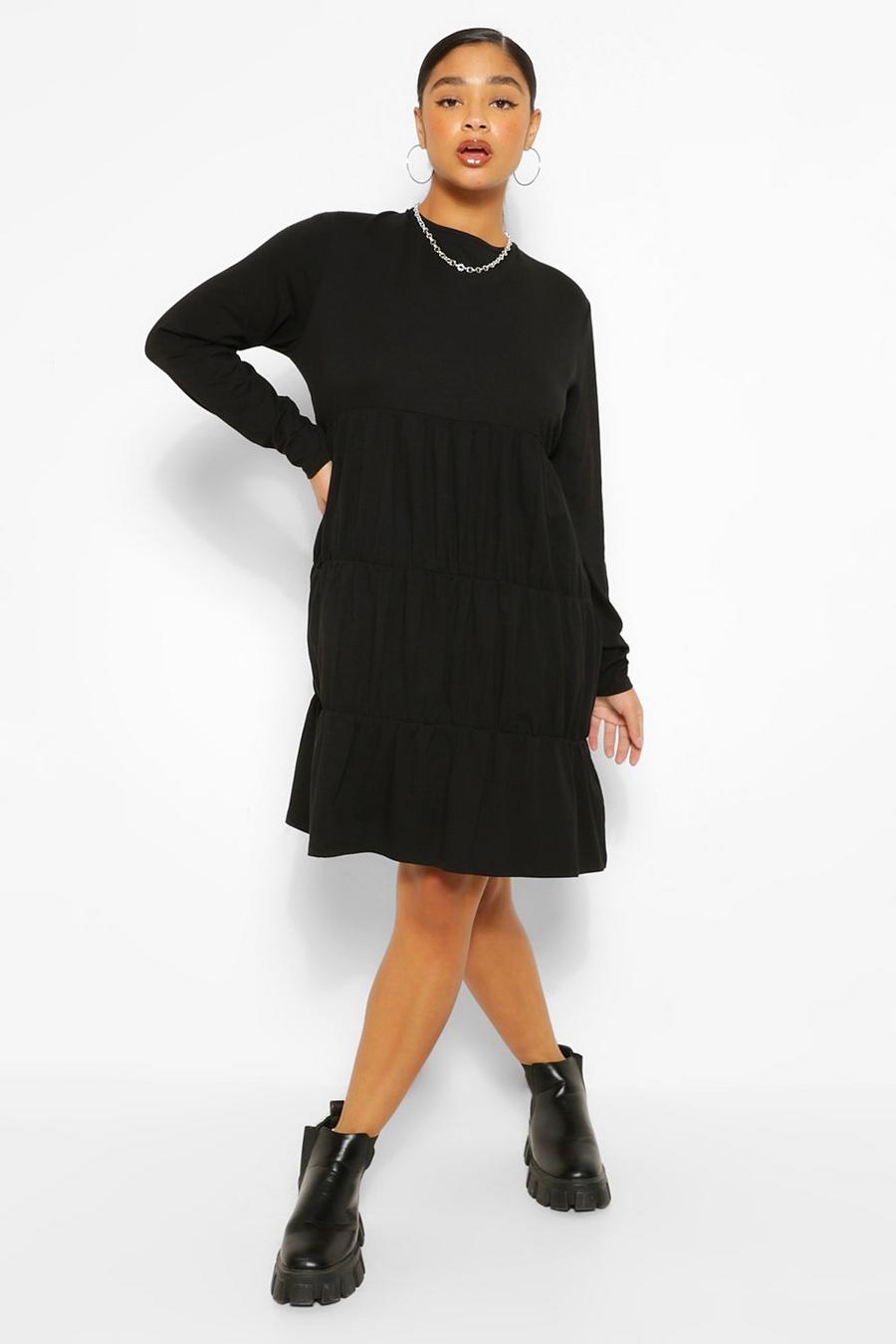 Black Plus Tiered Jersey Knit Smock Dress image number 1