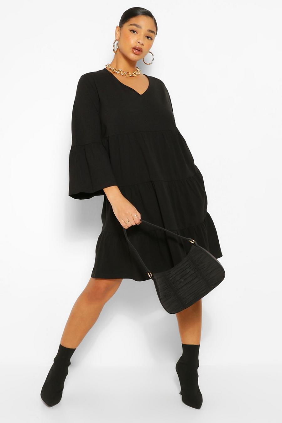 Black Plus Tiered Jersey Knit Ruffle Smock Dress image number 1