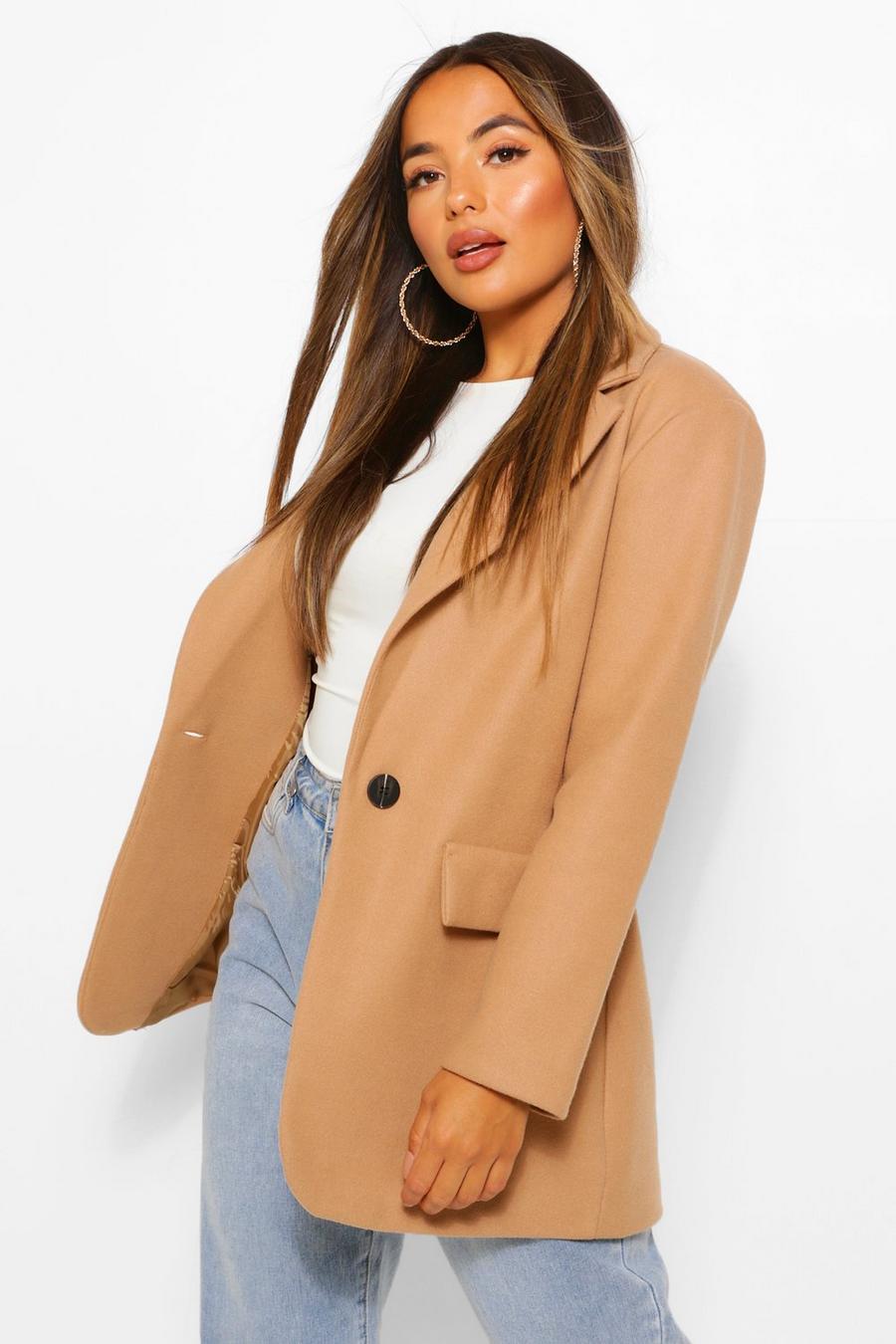 Camel Petite Single Breasted Wool Look Coat image number 1