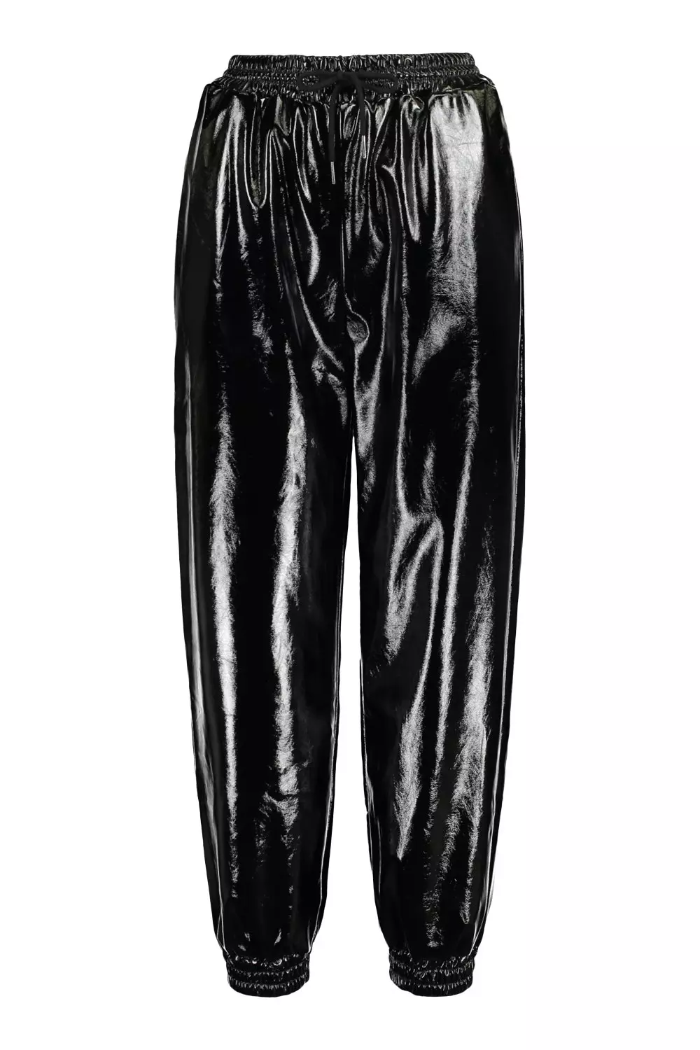 Black vinyl joggers sale