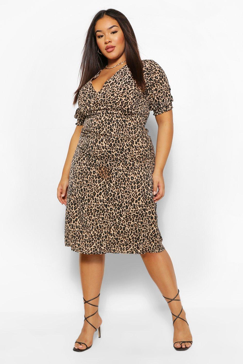 Boohoo leopard clearance print midi dress