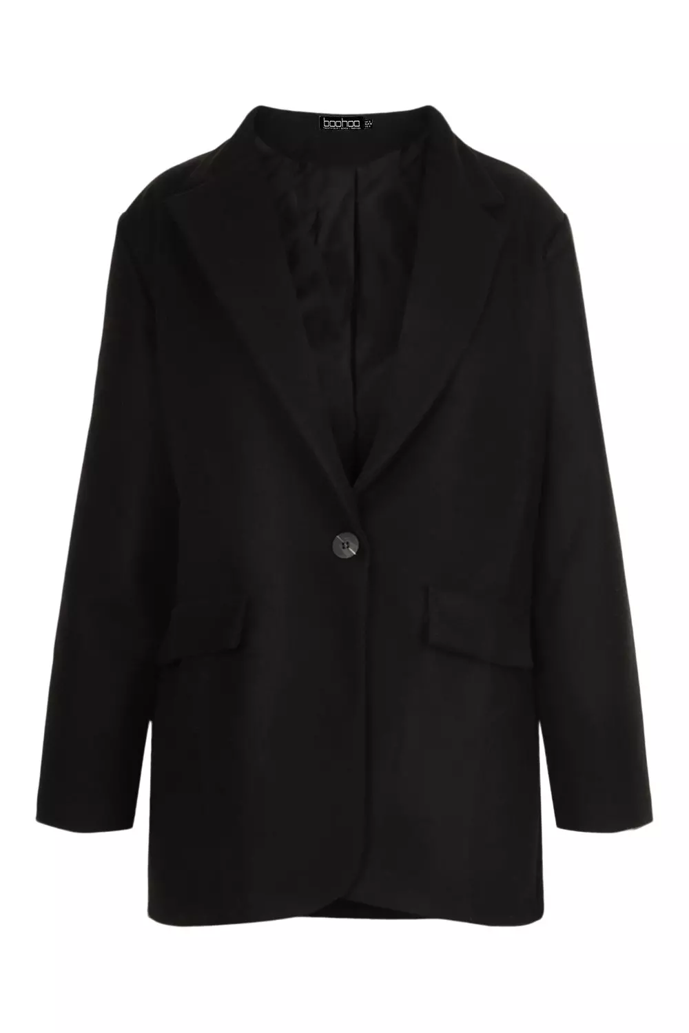 Black Wool Look Single Button Coat alternative image