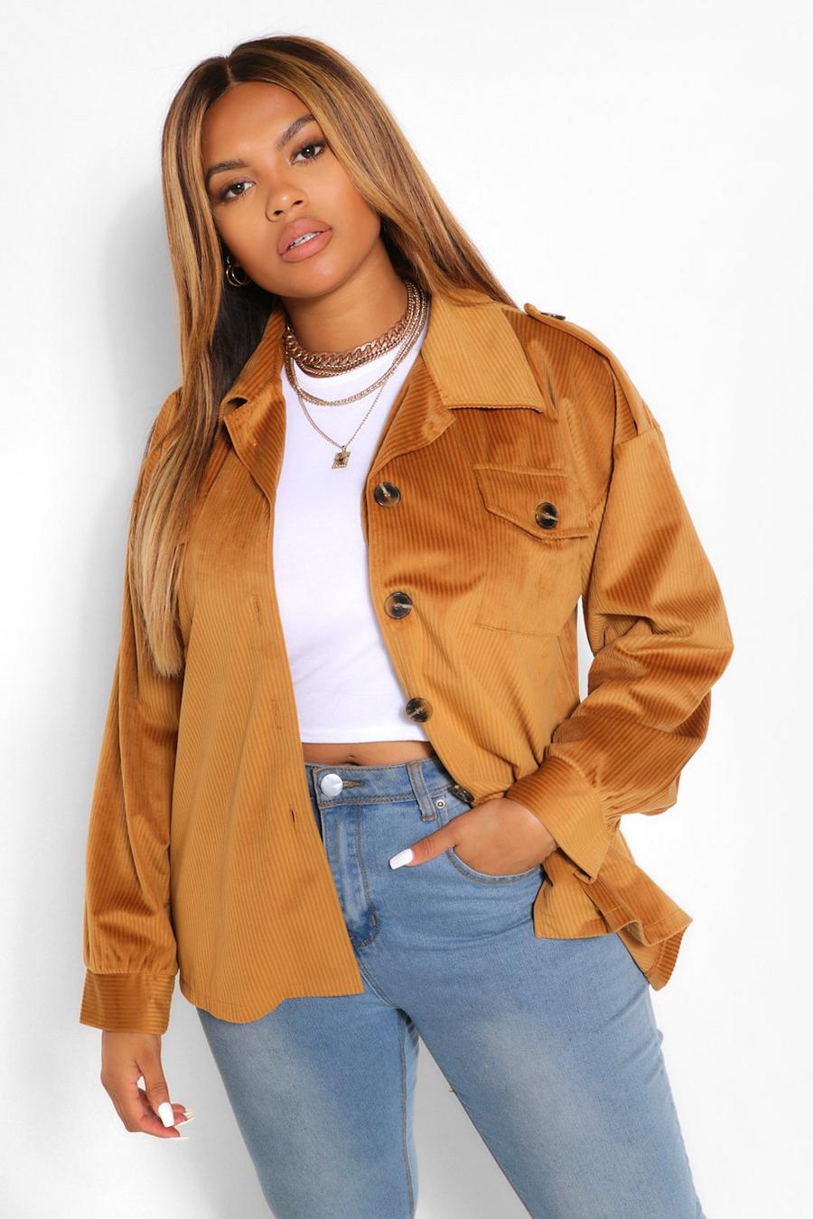 Tan Jumbo Cord Oversized Jacket image number 1