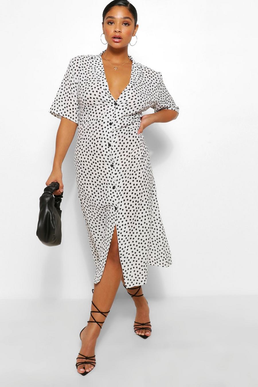 Black Plus Polka Dot Shirt Style Midi Dress image number 1