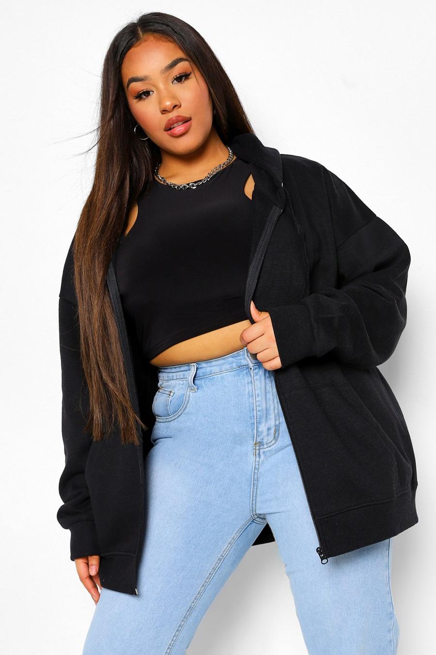 Black Plus - Basic Oversize hoodie med dragkedja image number 1