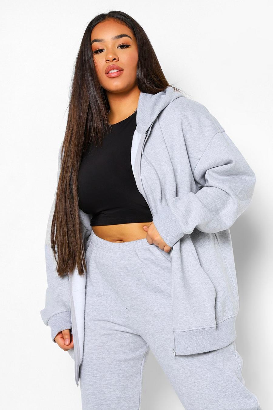 Grey marl Plus - Basic Oversize hoodie med dragkedja image number 1