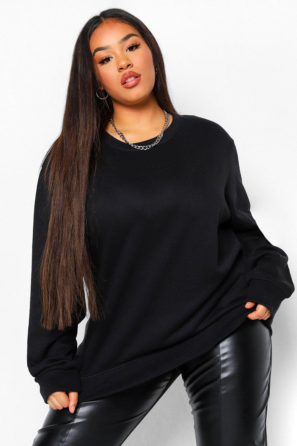 Black Plus Basic Oversized Sweatshirt boohoo UK