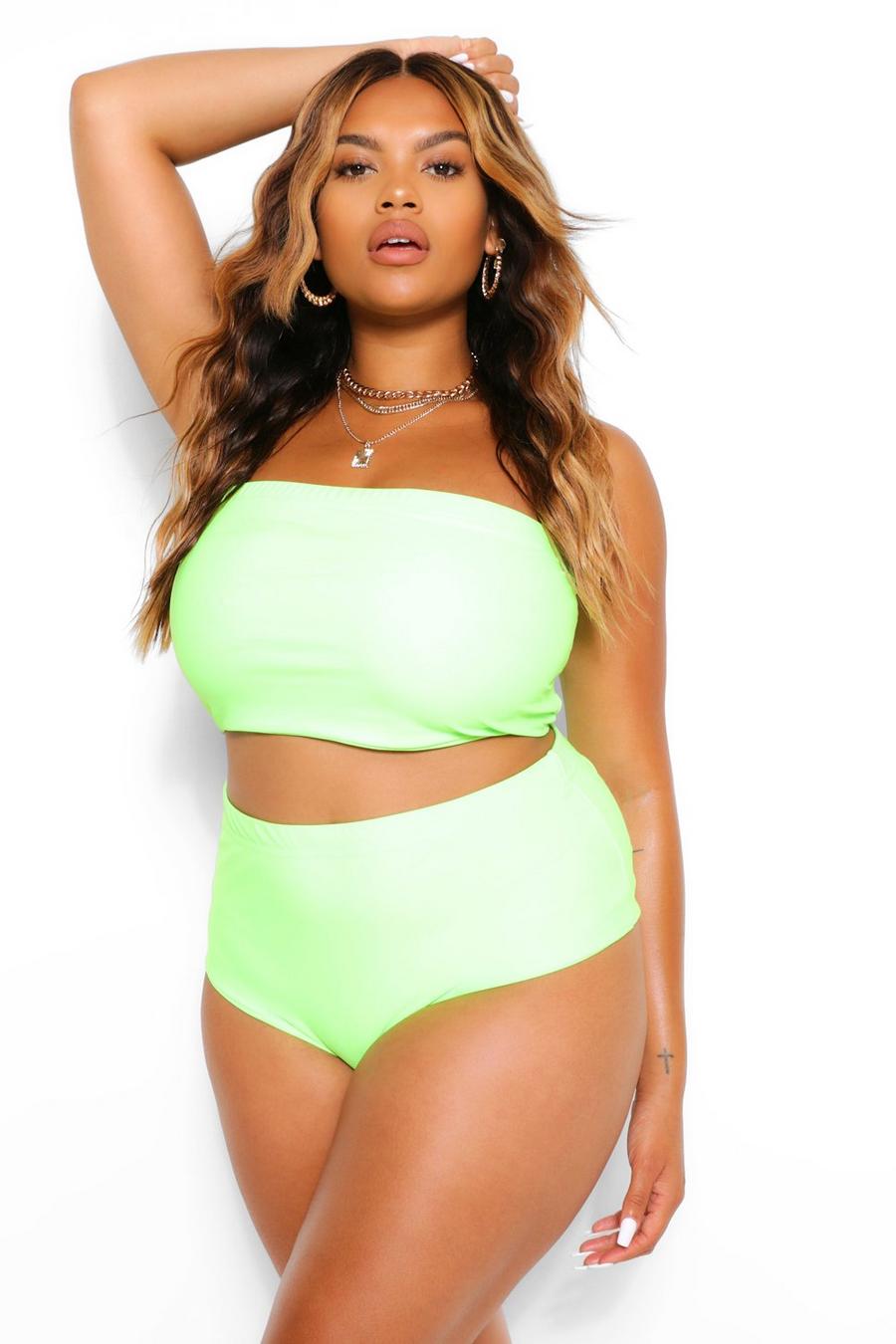 Plus - Neonfärgad bikini med hög midja image number 1