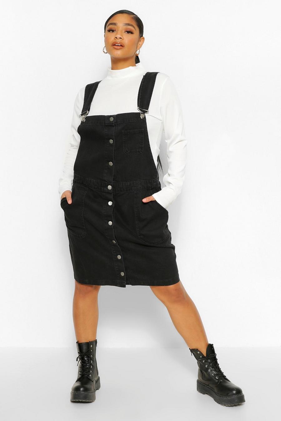 Black Plus Denim Pocket Pinafore Dress image number 1