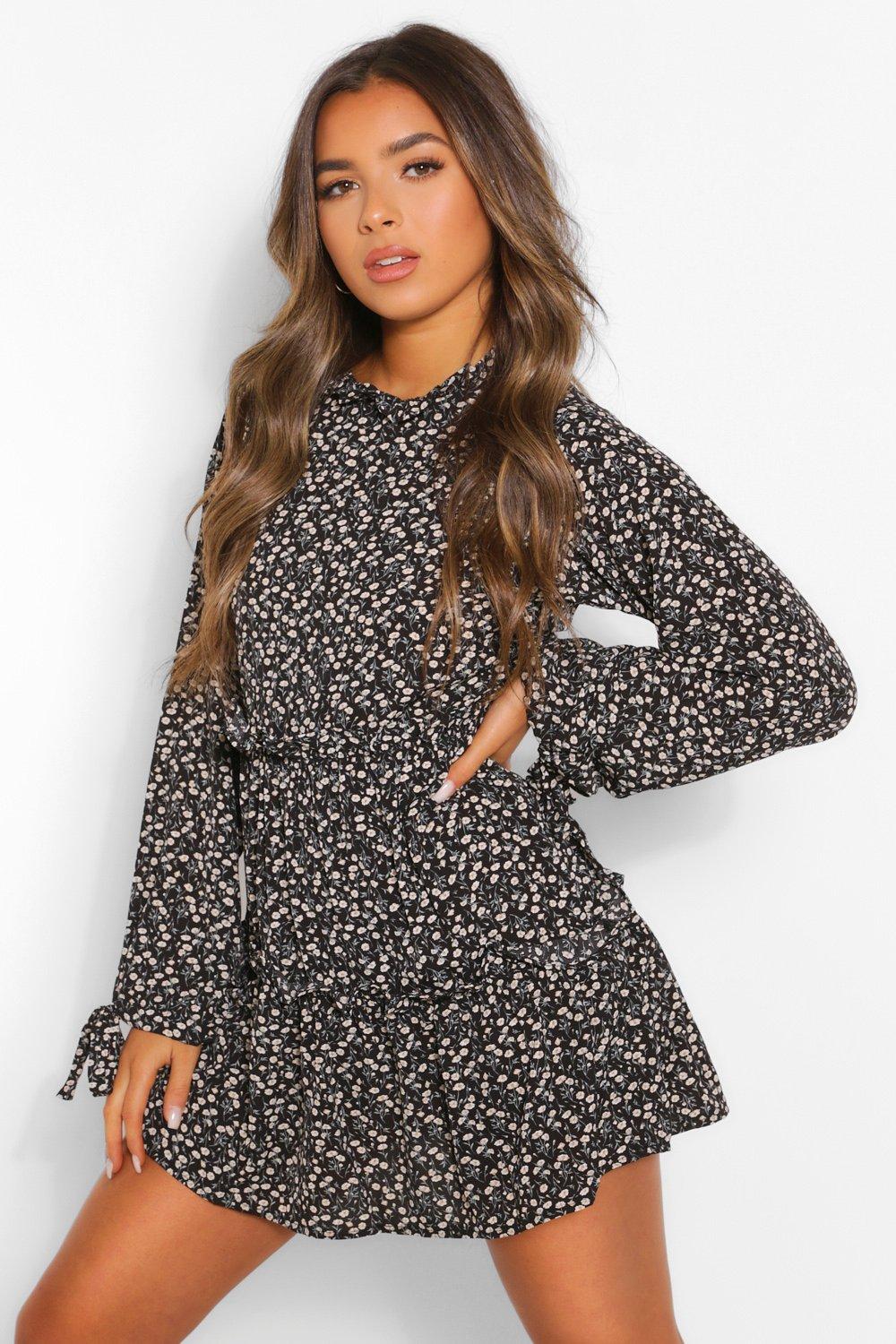 boohoo black smock dress