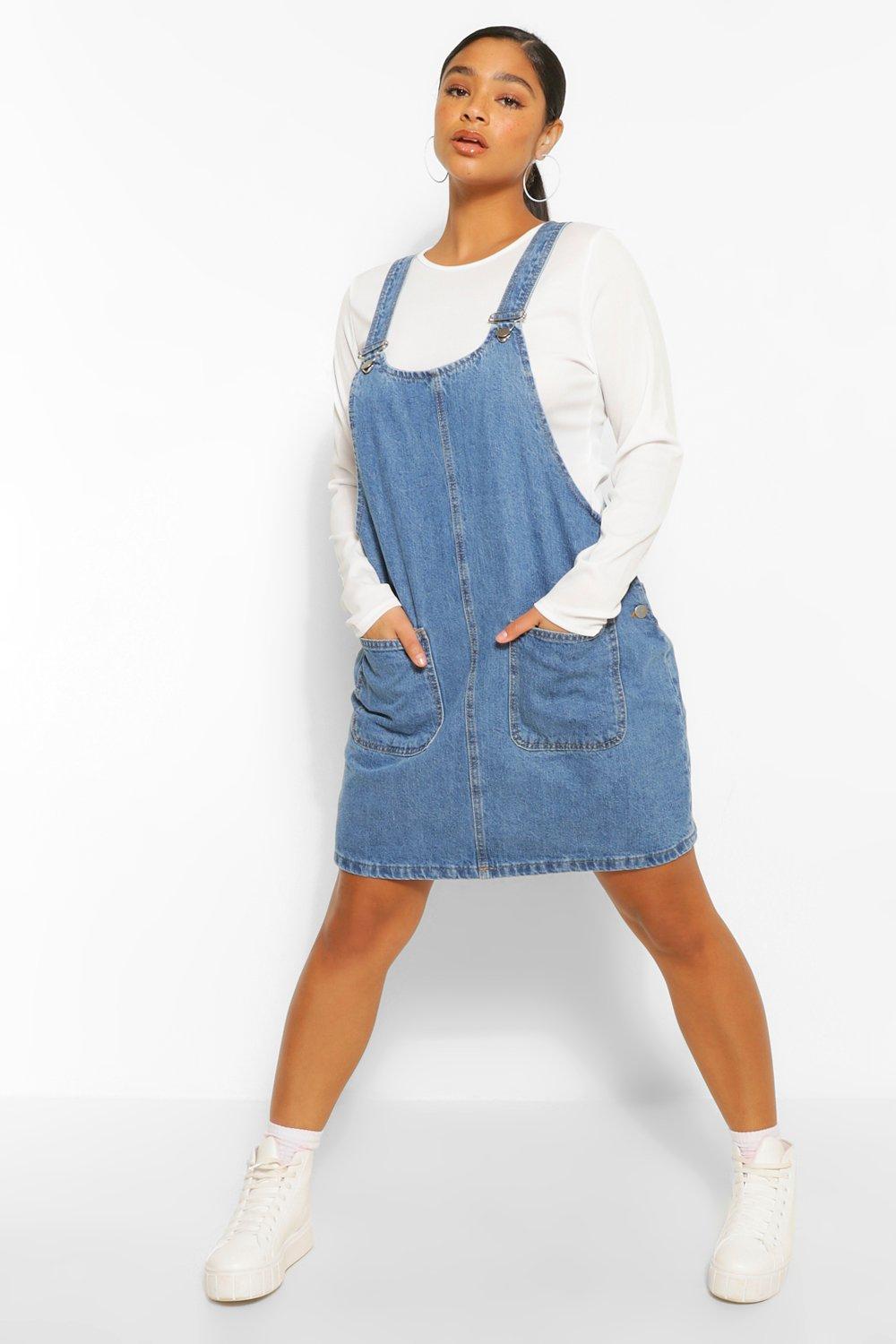 boohoo denim pinafore dress