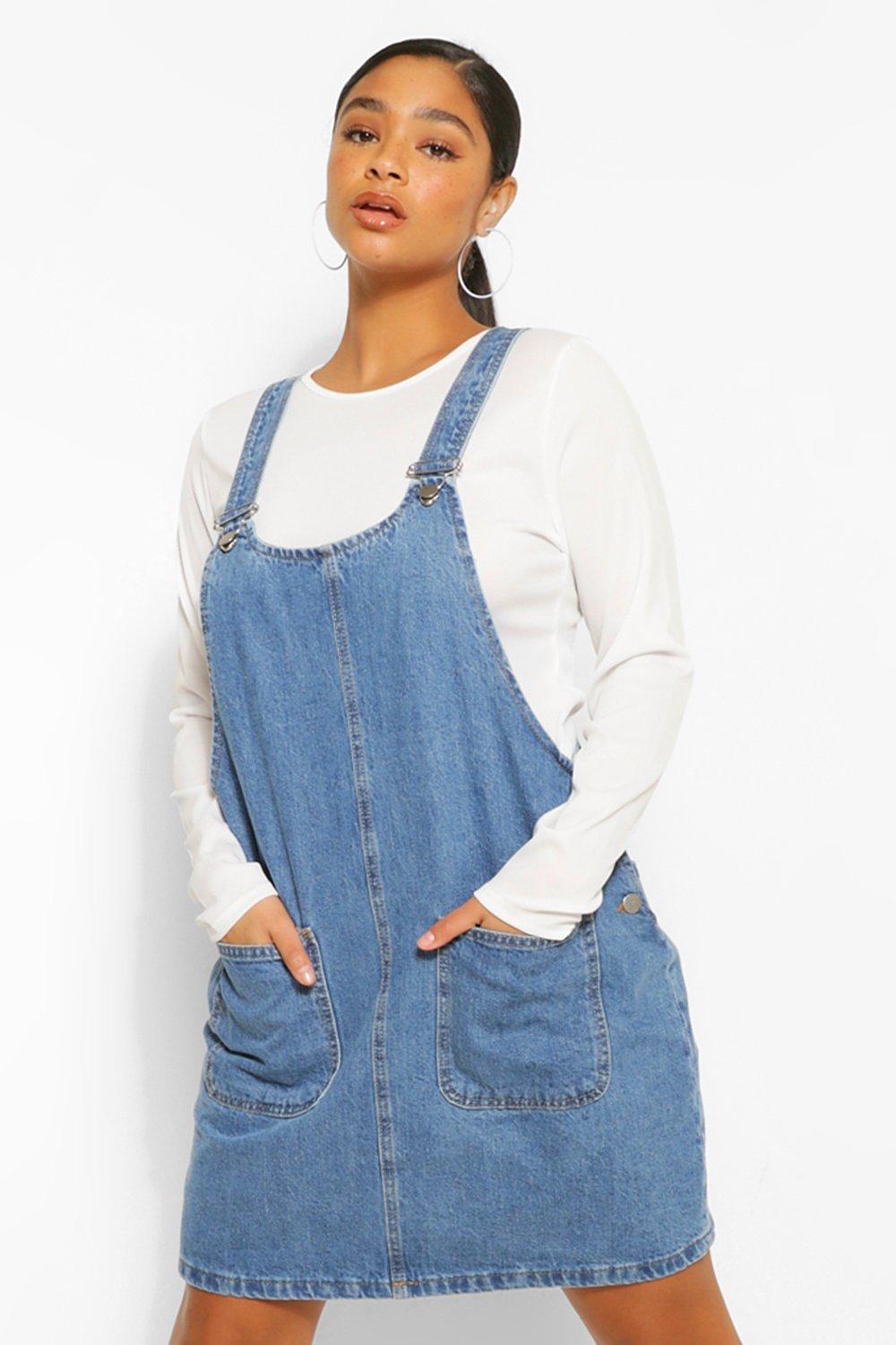 Plus Denim Pocket Jumper Dress boohoo USA