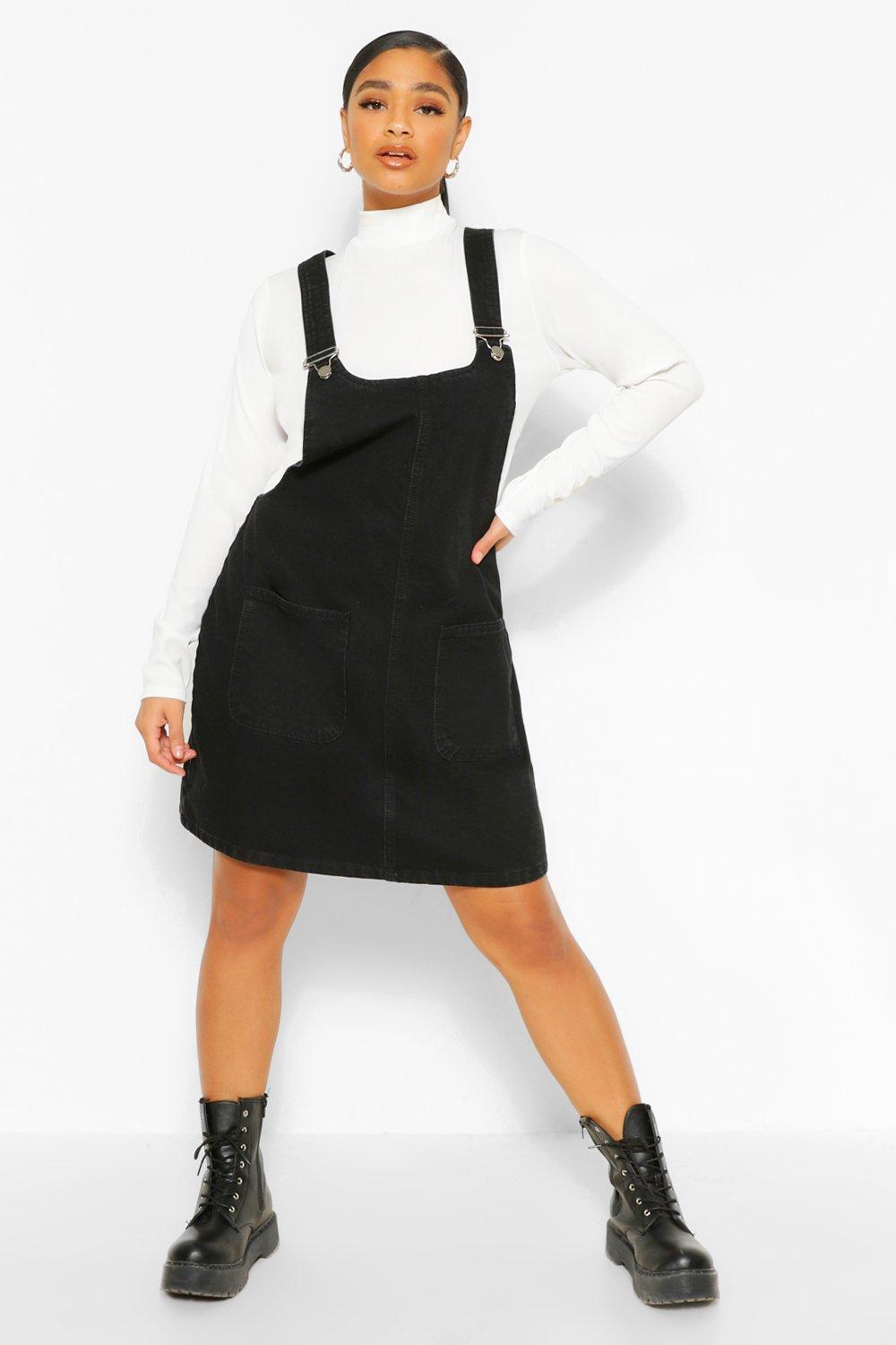 Girls black denim hot sale pinafore dress