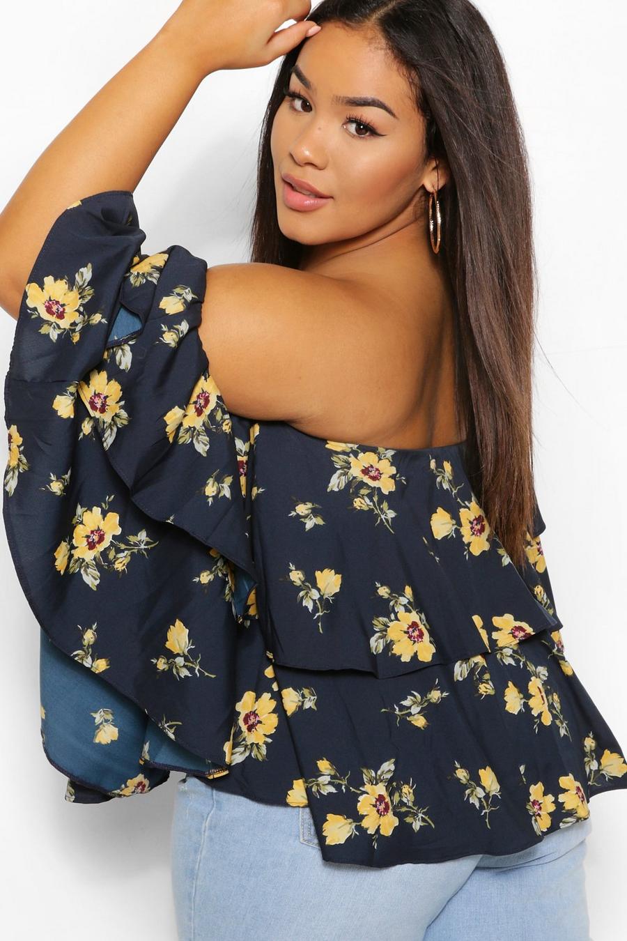 Plus Floral Ruffle Off The Shoulder Top image number 1