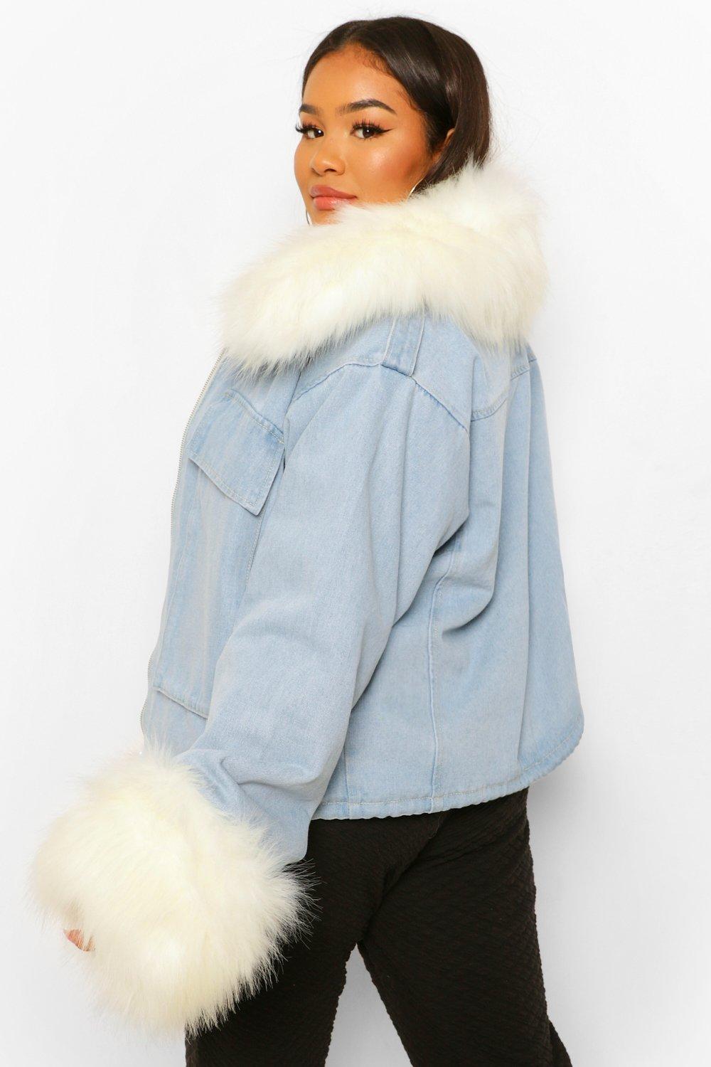 Jean jacket with outlet fur collar and cuffs