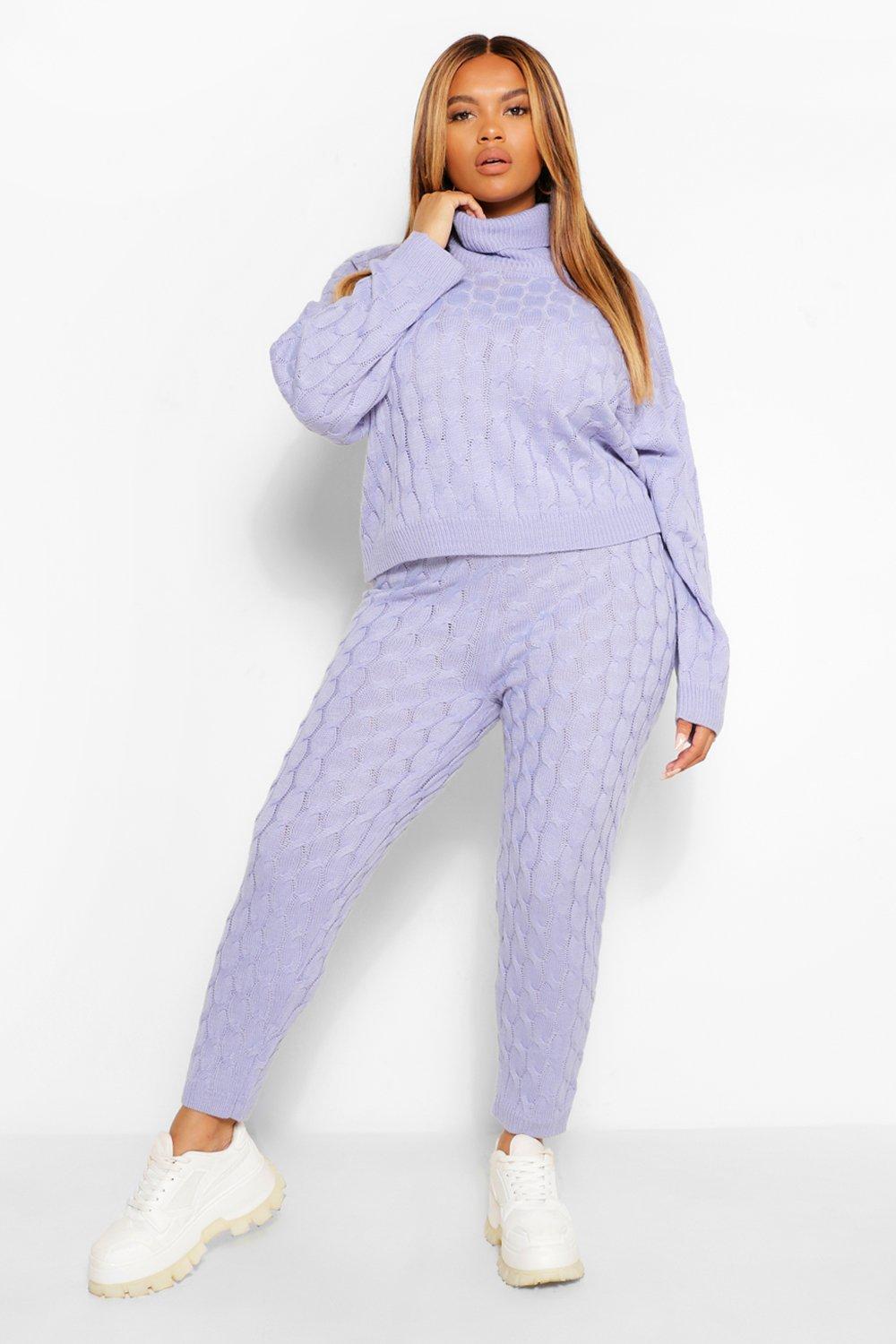 Plus Cable Jumper Joggers Loungewear Set boohoo