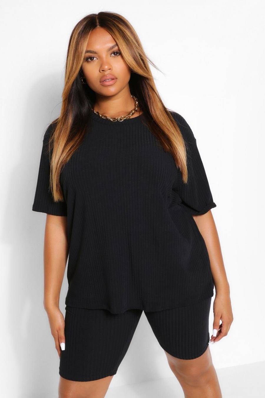 Plus Soft Rib Knit Tee and Short Co-ord image number 1