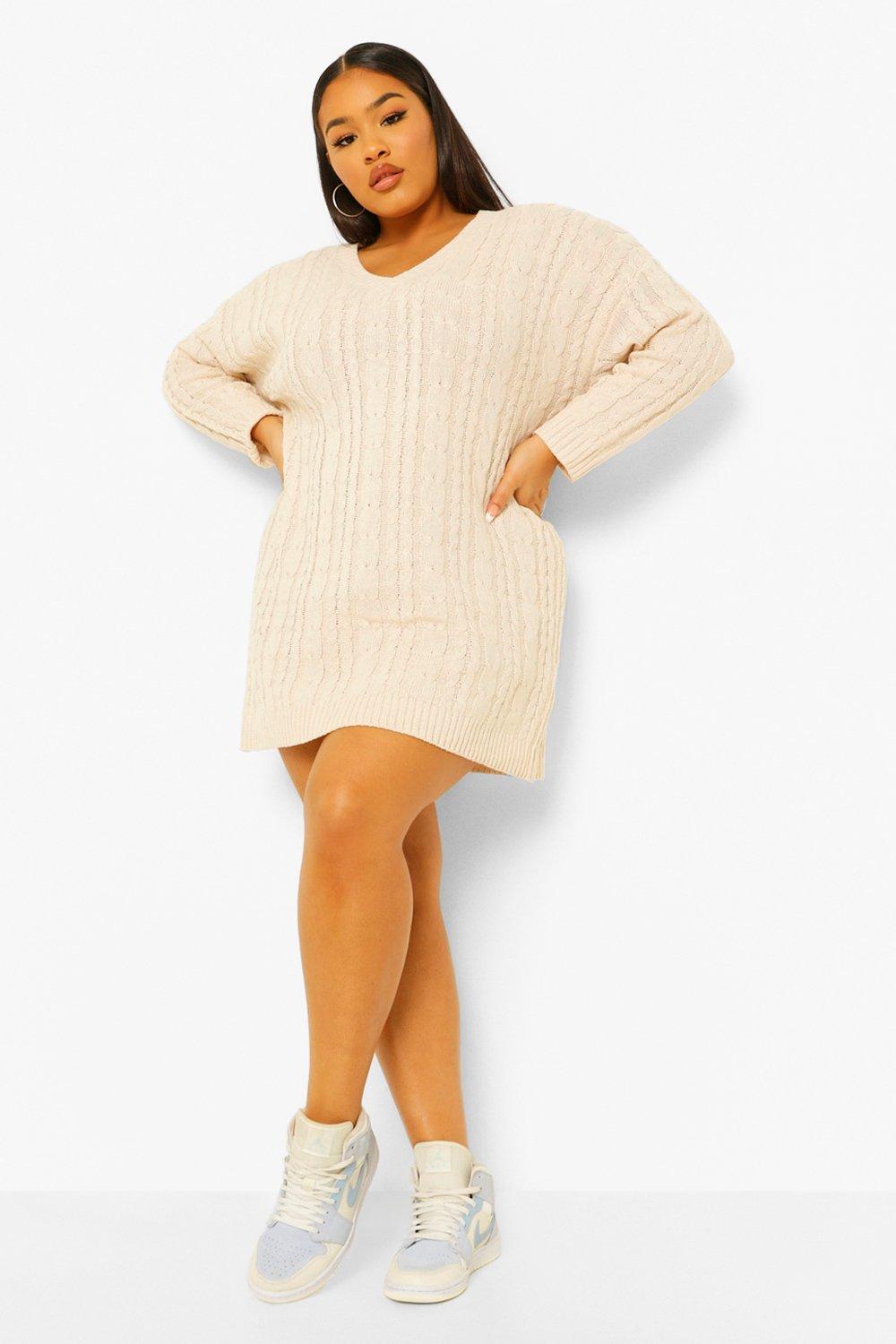 Plus Cable Knit Jumper Dress Boohoo Uk