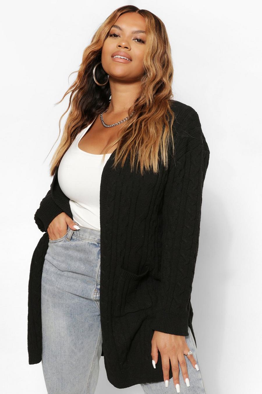 Black Plus Cable Knit Oversized Cardigan image number 1