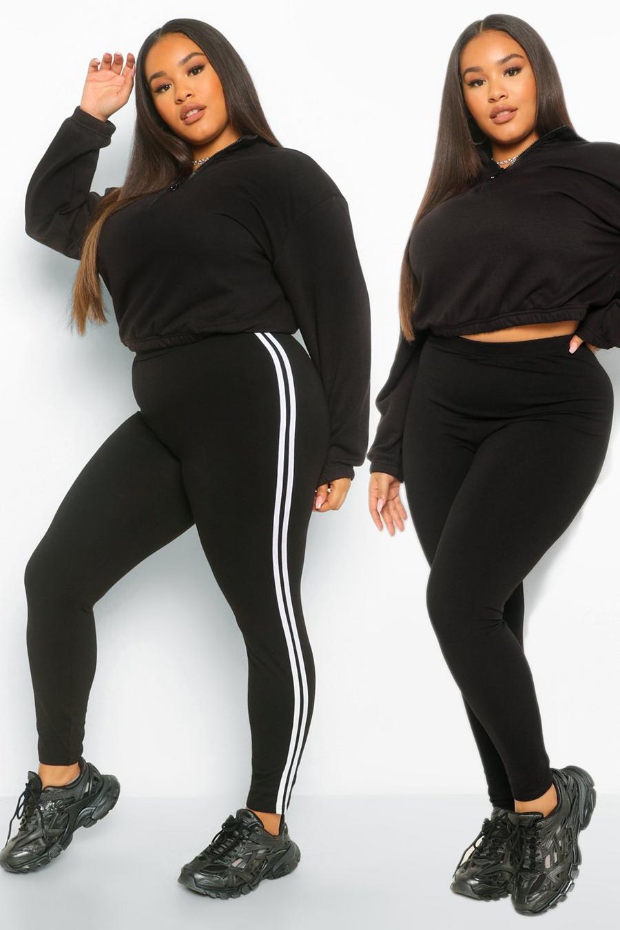 Black svart Plus - Randiga och enfärgade leggings (2-pack)