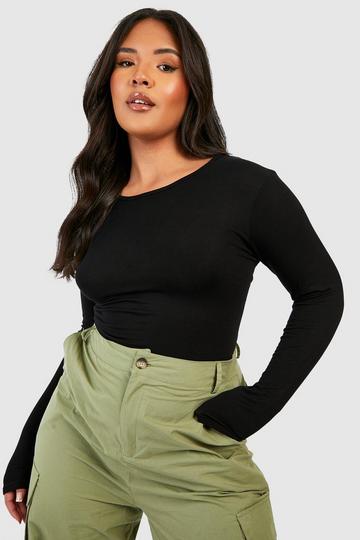 Plus Basic Scoop Neck Long Sleeve T-Shirt black