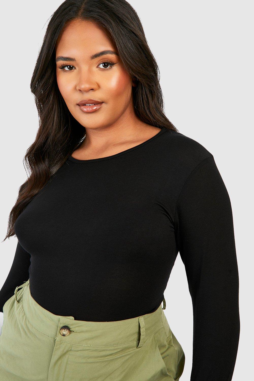 Black Plus Basic Scoop Neck Long Sleeve T-Shirt