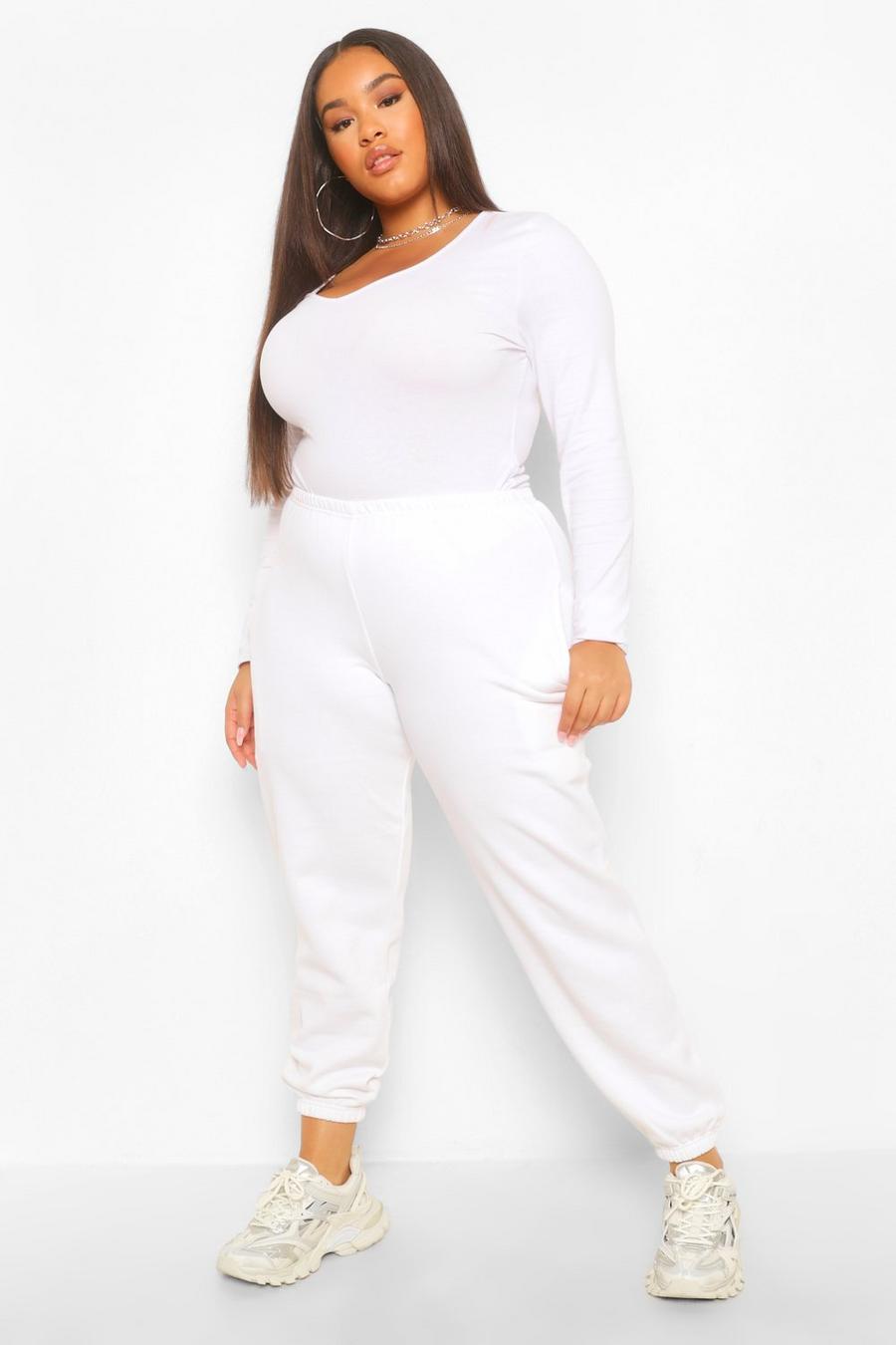 White Plus V-Neck Long Sleeve Sleeve Bodysuit image number 1