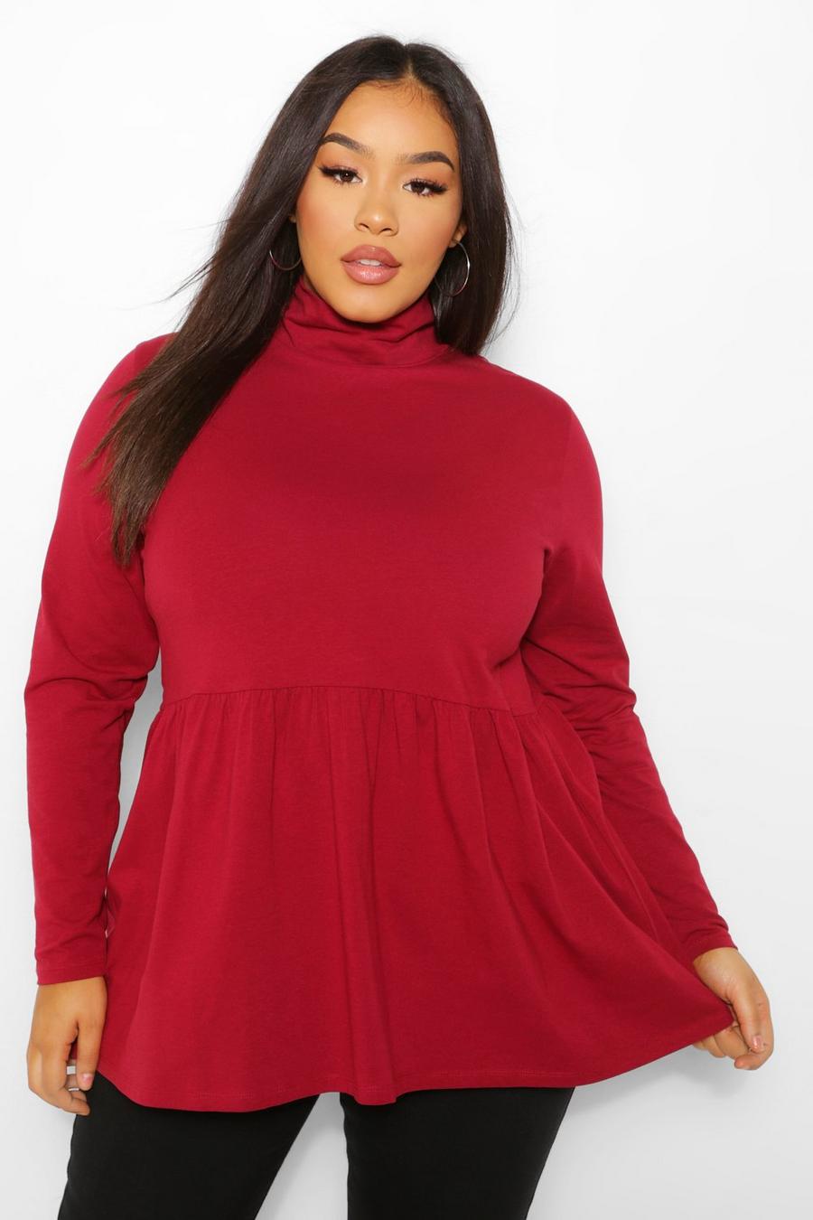 Berry Plus High Neck Long Sleeve Smock Top image number 1