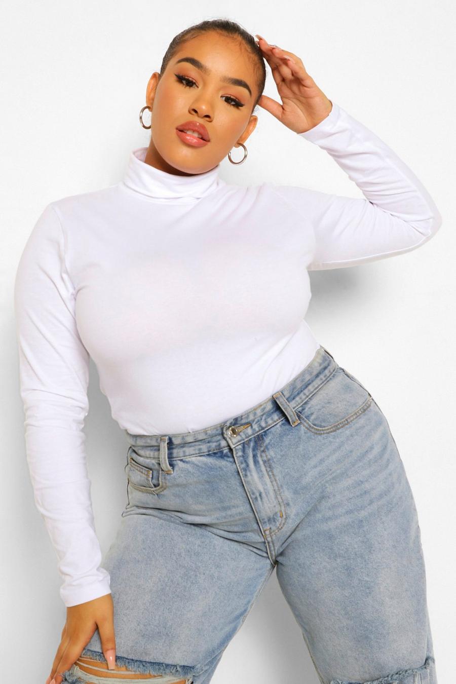White Plus Basic Roll Neck Long sleeve Top image number 1