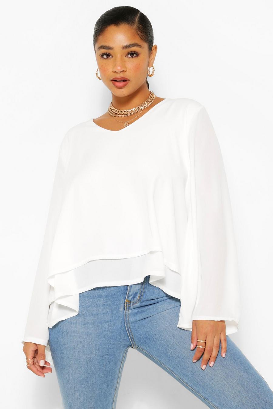 Ivory Plus Double Layer V Neck Swing Blouse image number 1