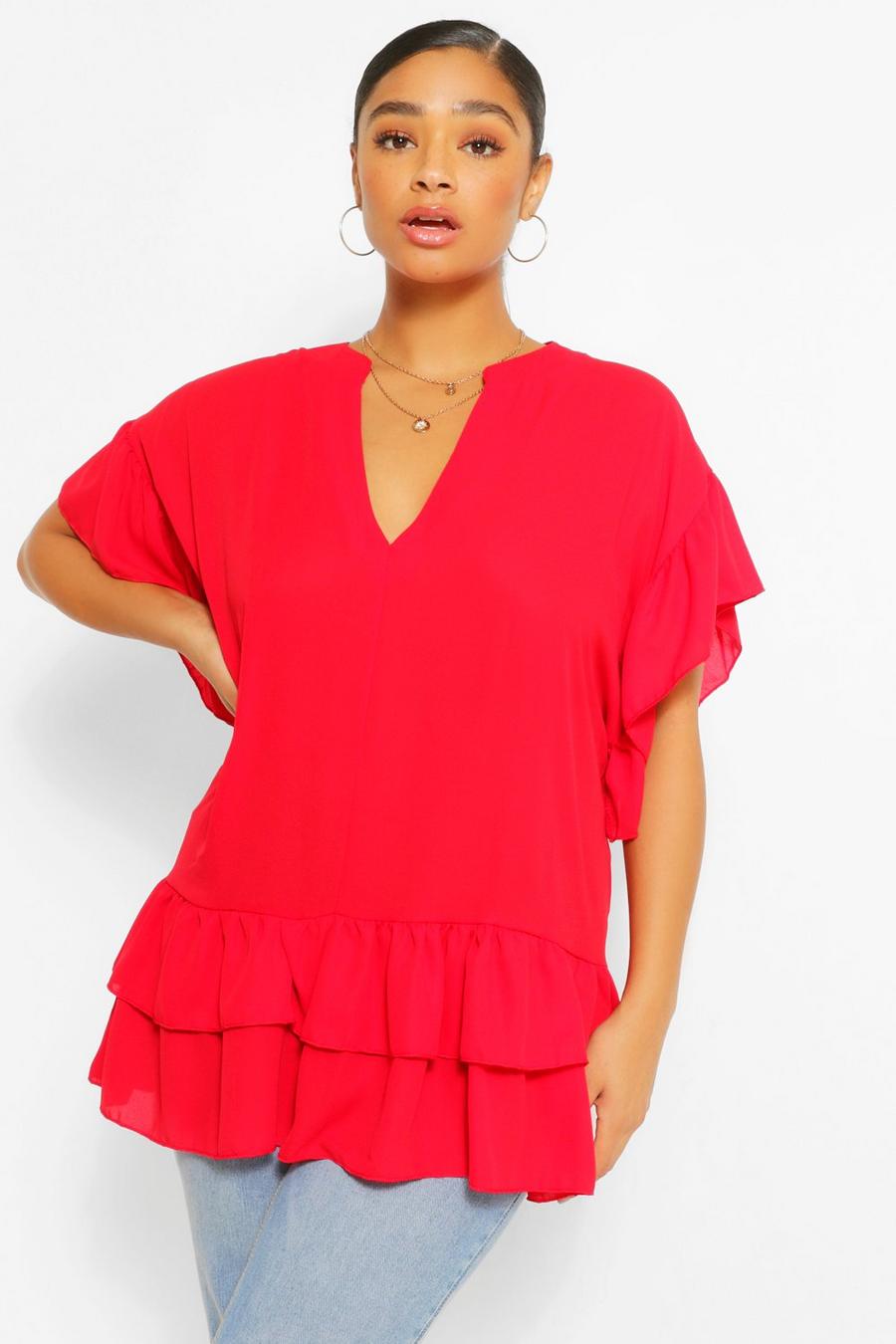 Plus V Neck Ruffle Woven Smock Top image number 1