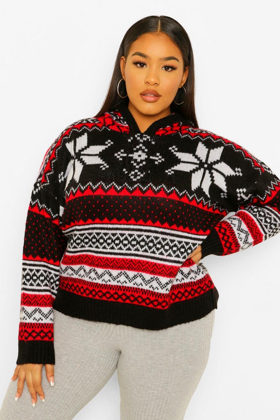 Plus Fairisle Print Knitted Hooded Sweater image number 1