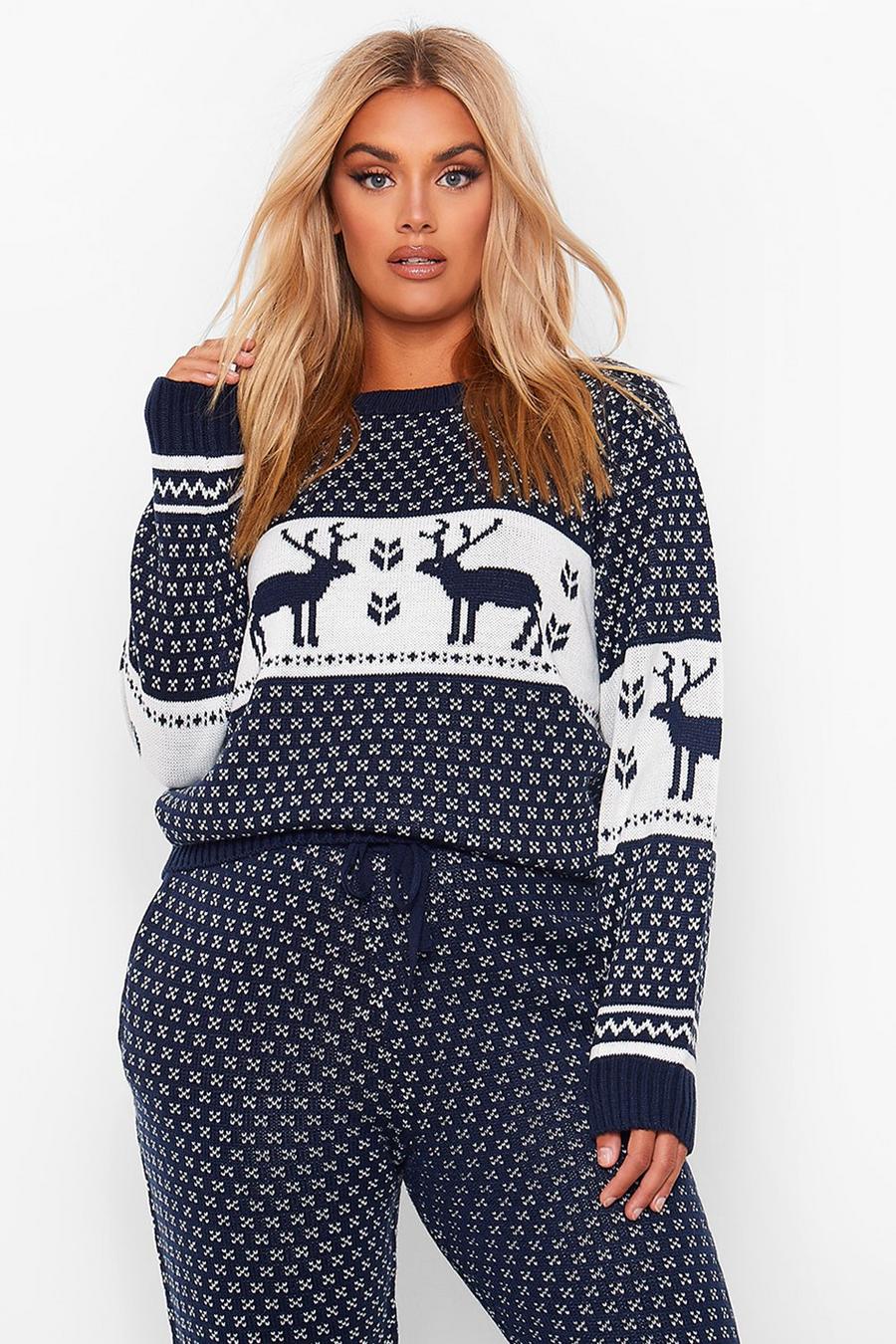 Navy PLUS Fairisle Print Knitted Co-Ord image number 1