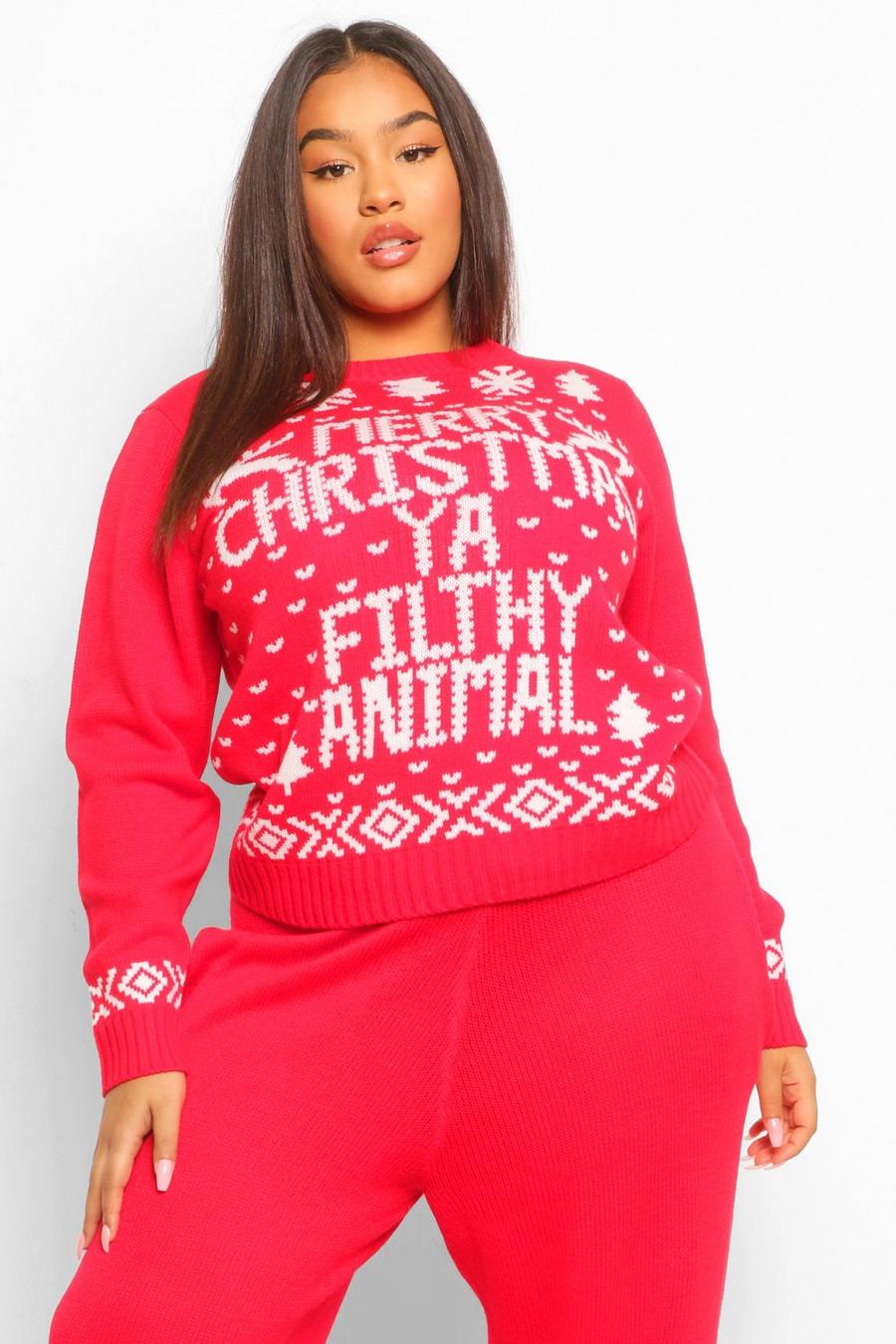 Red PLUS 'Filthy Animal' Knitted Co-Ord image number 1