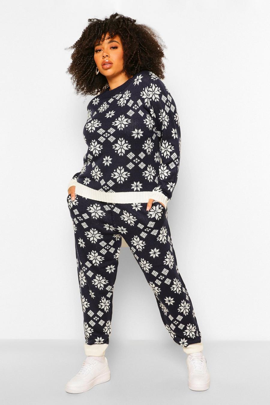 Navy Plus Snowflake Print Knitted Two-Piece image number 1