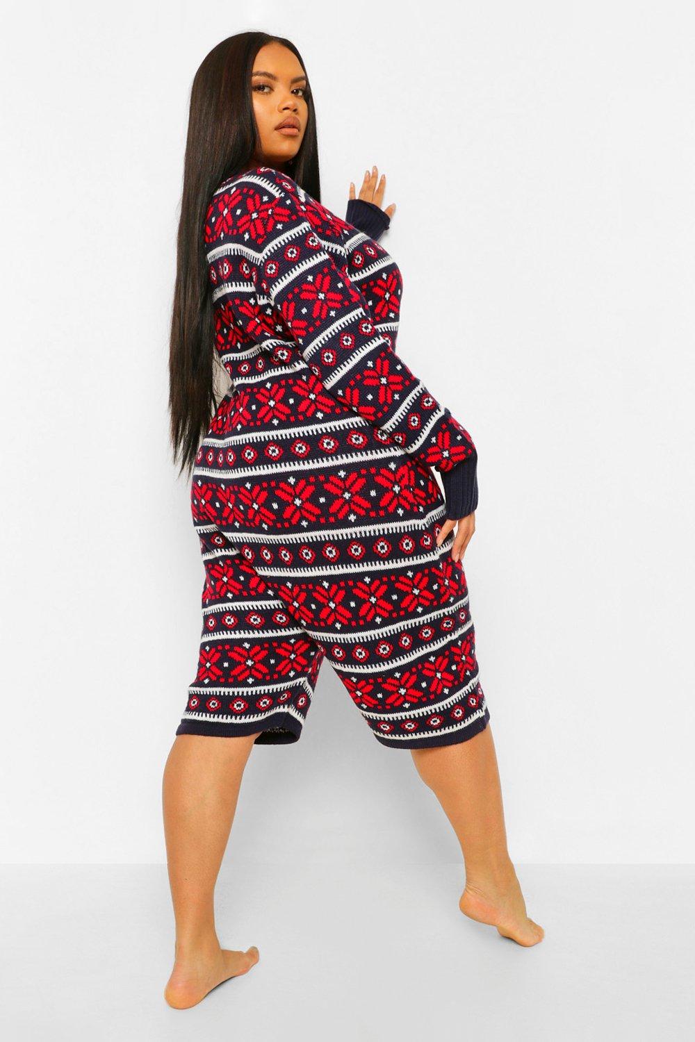 Plus Snowflake Knitted Short Onesie boohoo IE