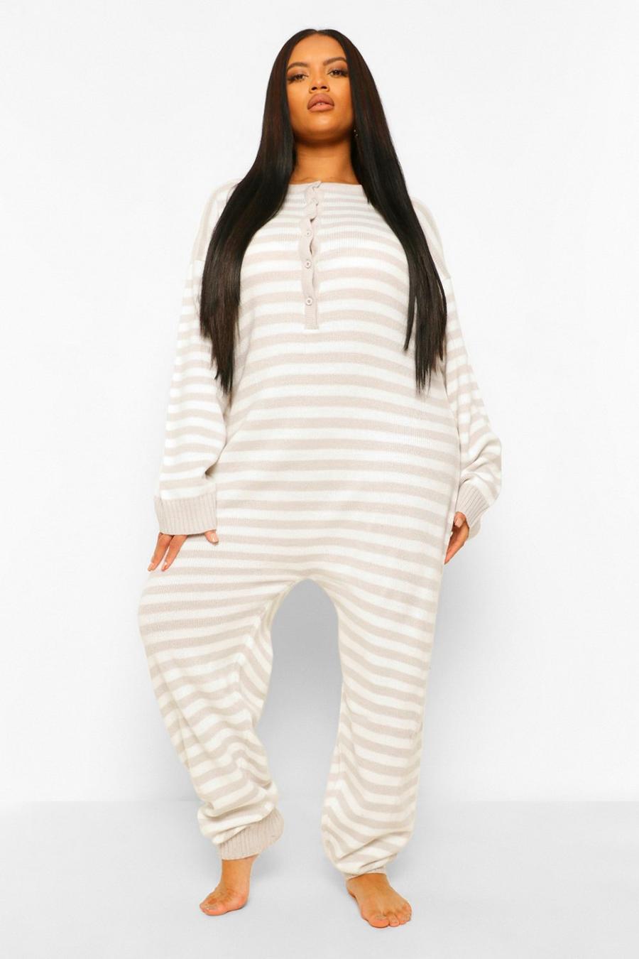 Grey Plus Striped Knitted Onesie image number 1