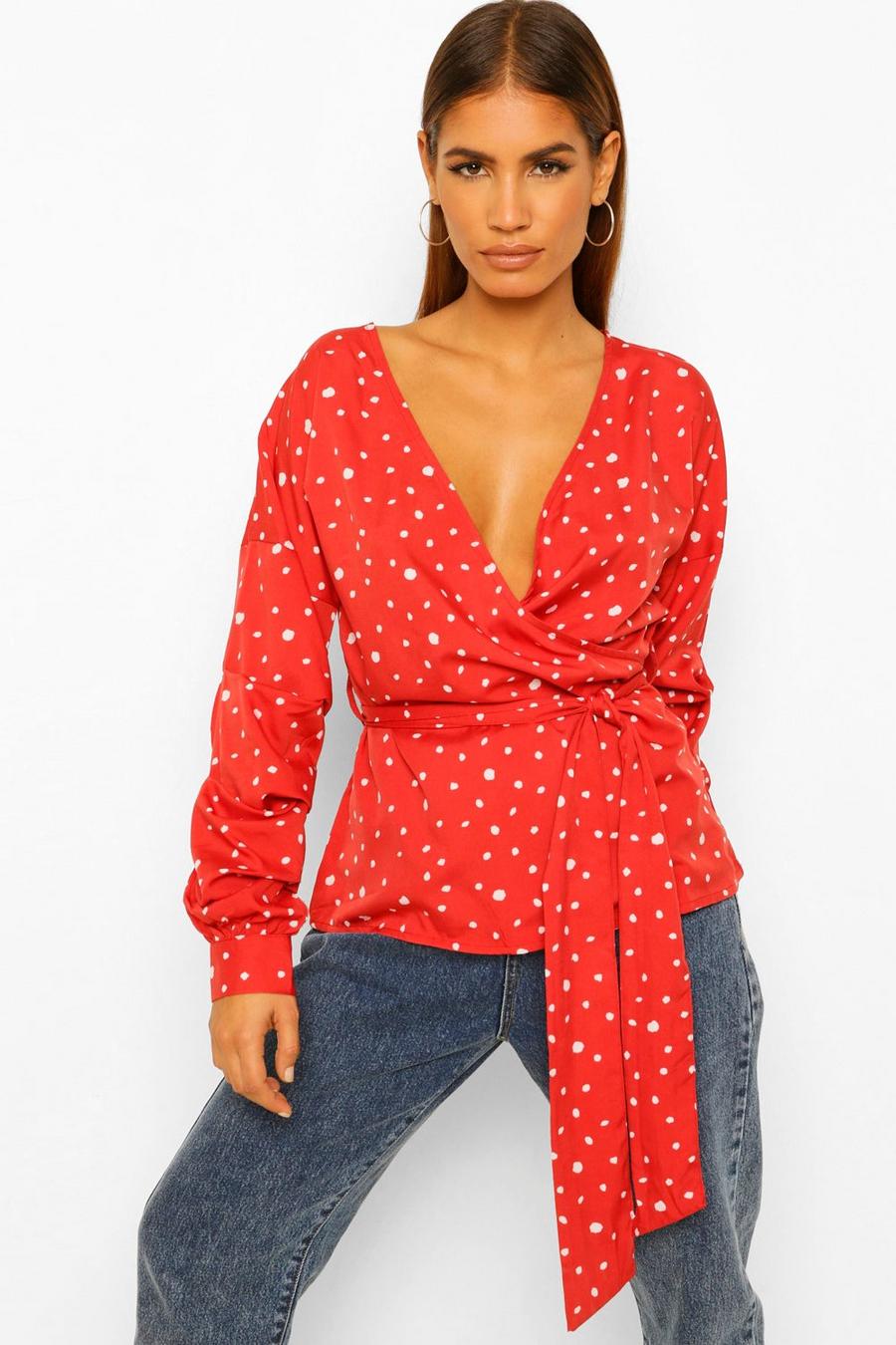 Red Petite Spot Print Blouse image number 1