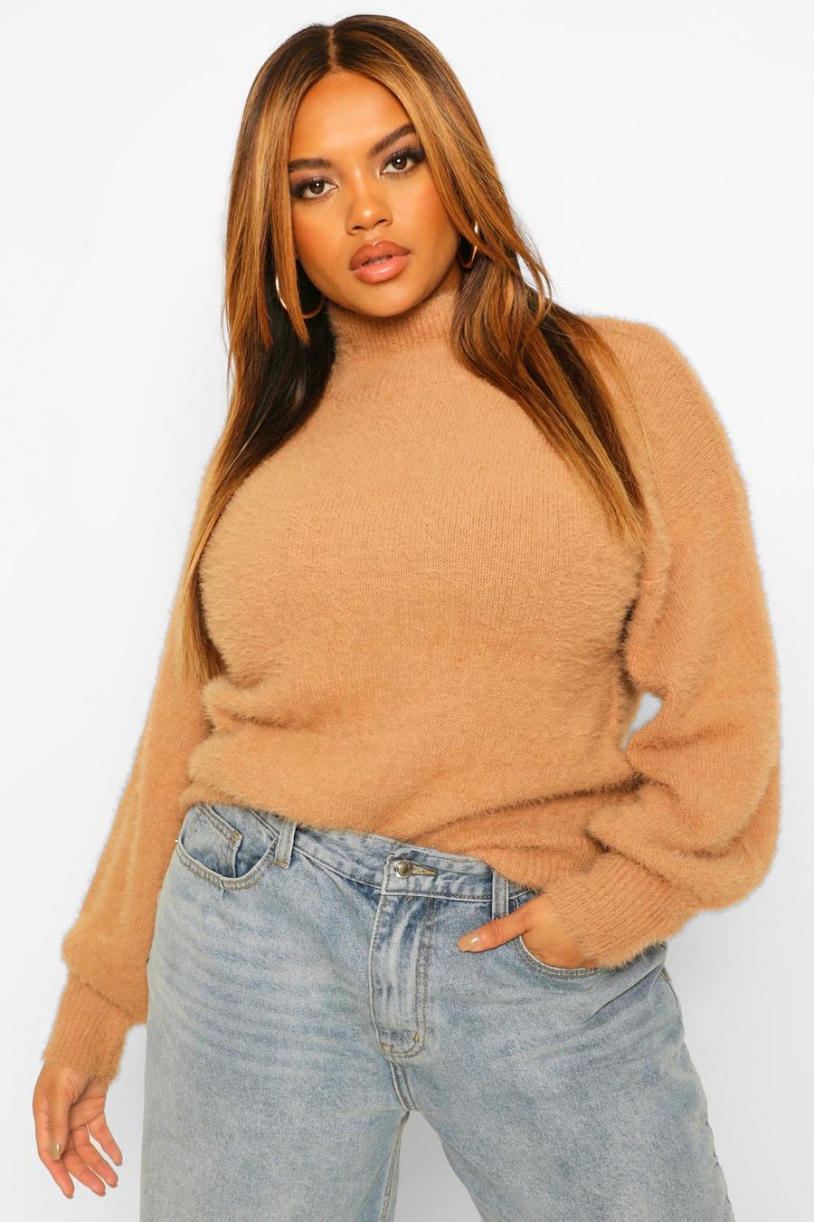 Camel Plus Premium Fluffy Knit Balloon Sleeve Jumper image number 1
