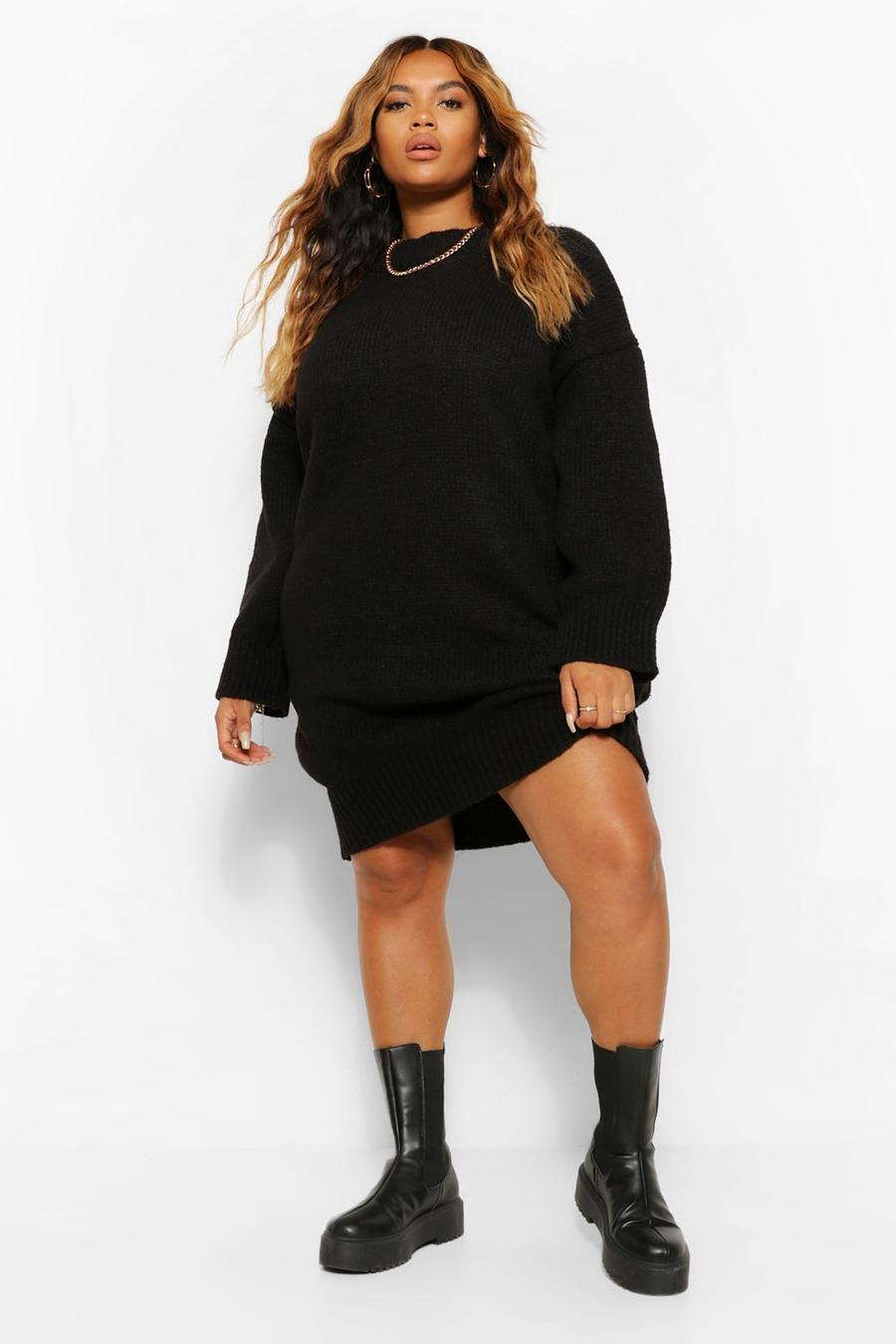 Black Plus Oversized Slouchy Knitted Midi Dress image number 1