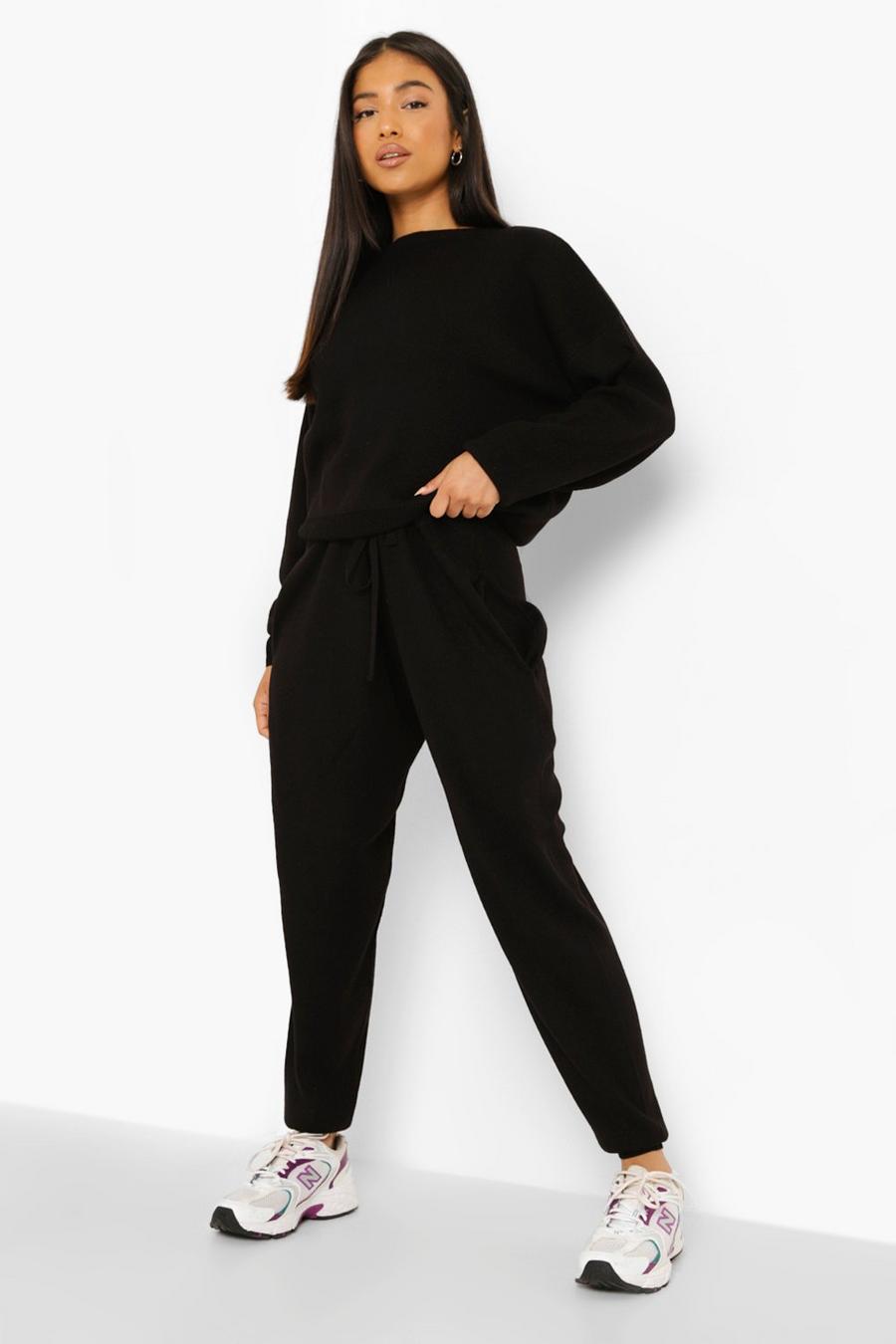 שחור סט תואם של סוודר עם מכנסי ריצה סרוגים פטיט image number 1