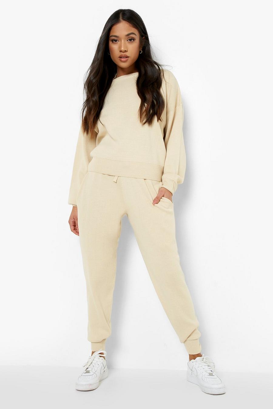 Stone beige Petite Knitted Jumper & Jogger Co-Ord image number 1
